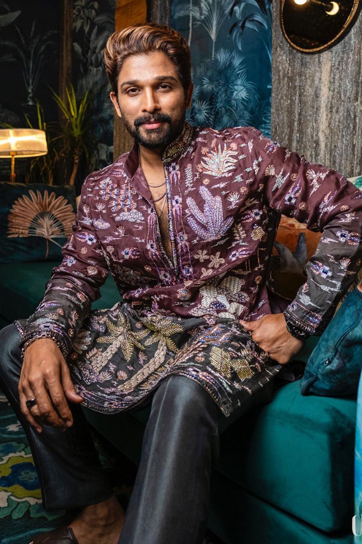 Allu Arjun in Cherrycloud - teakberry gunmetal organza kurta