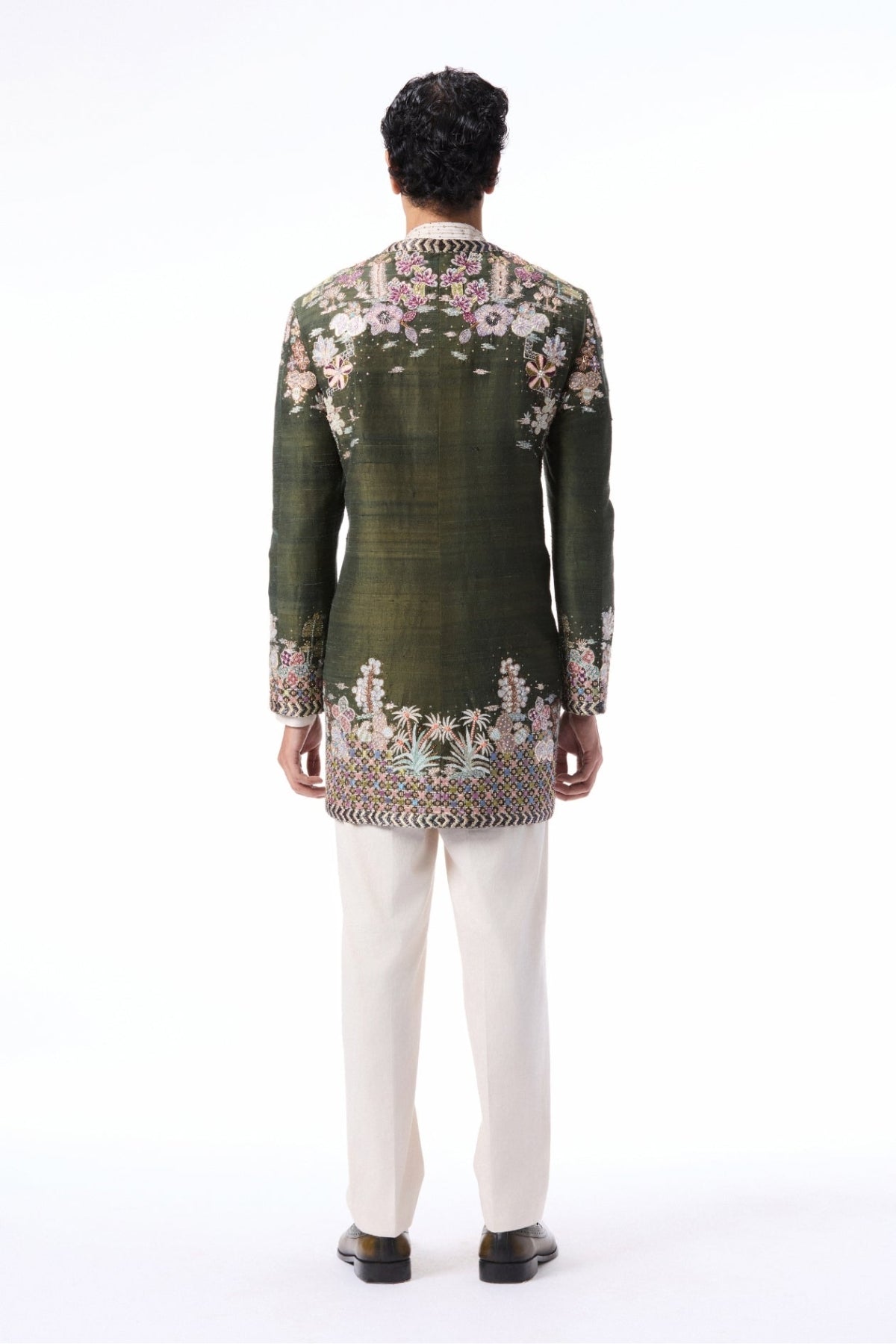 Cypres - lush green raw silk open jacket