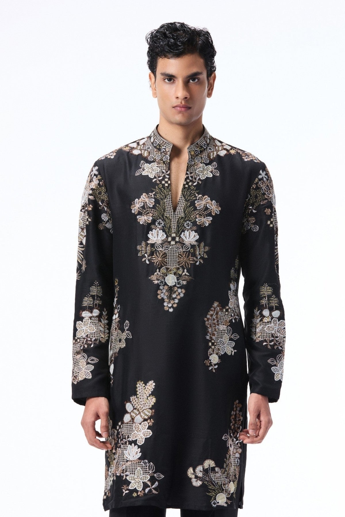 Emberwhim - Black dupion silk heavy kurta