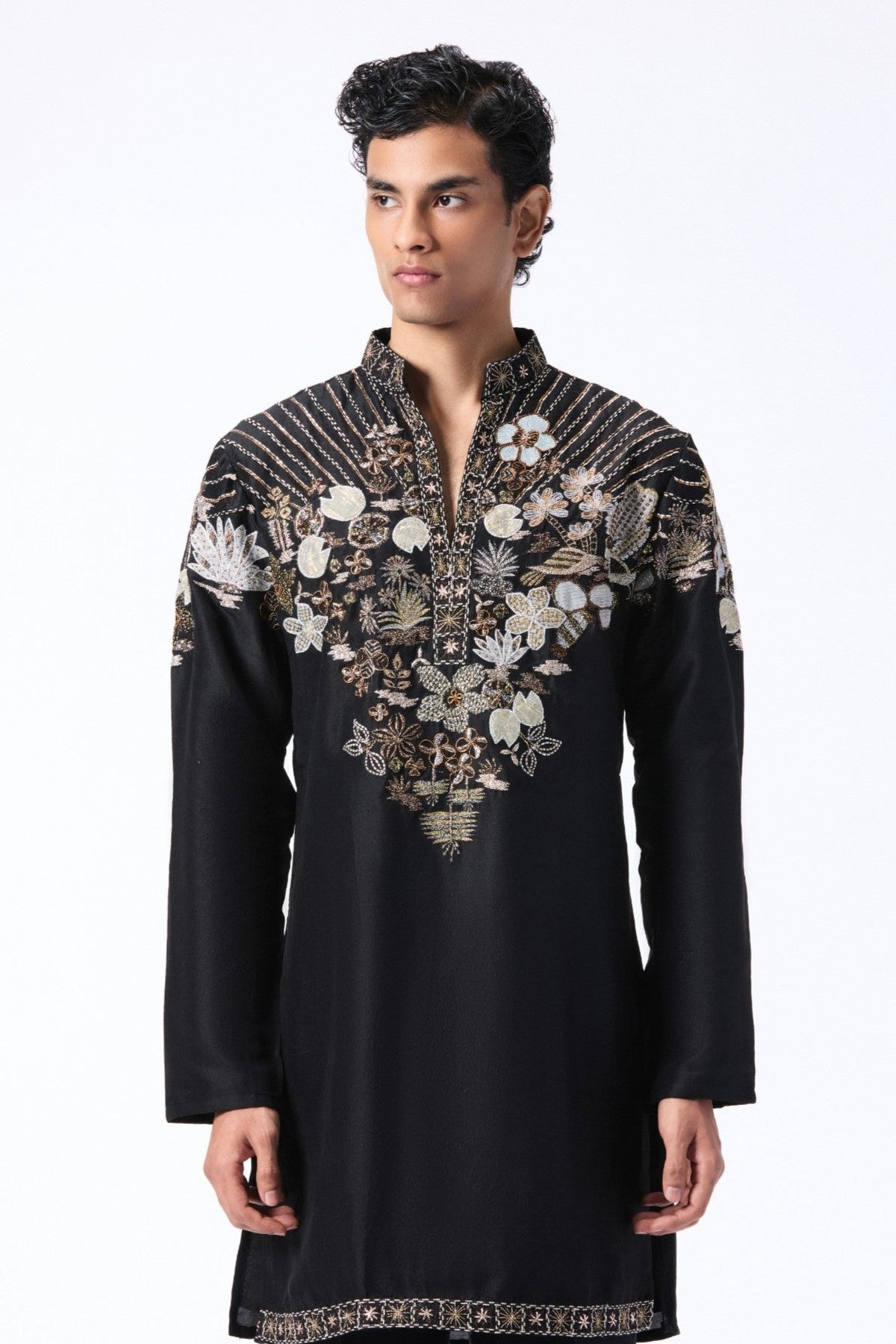 Bloomrise - Black dupion silk rays kurta