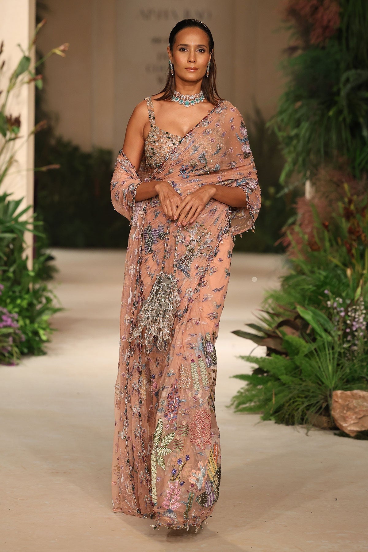 Pinktide - peach tulle saree