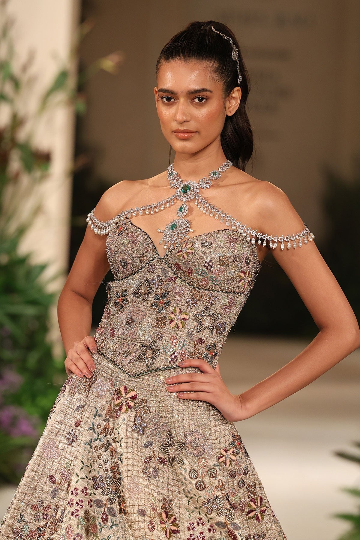 Dawnspell - silver Banarasi Tissue Brocade lehenga