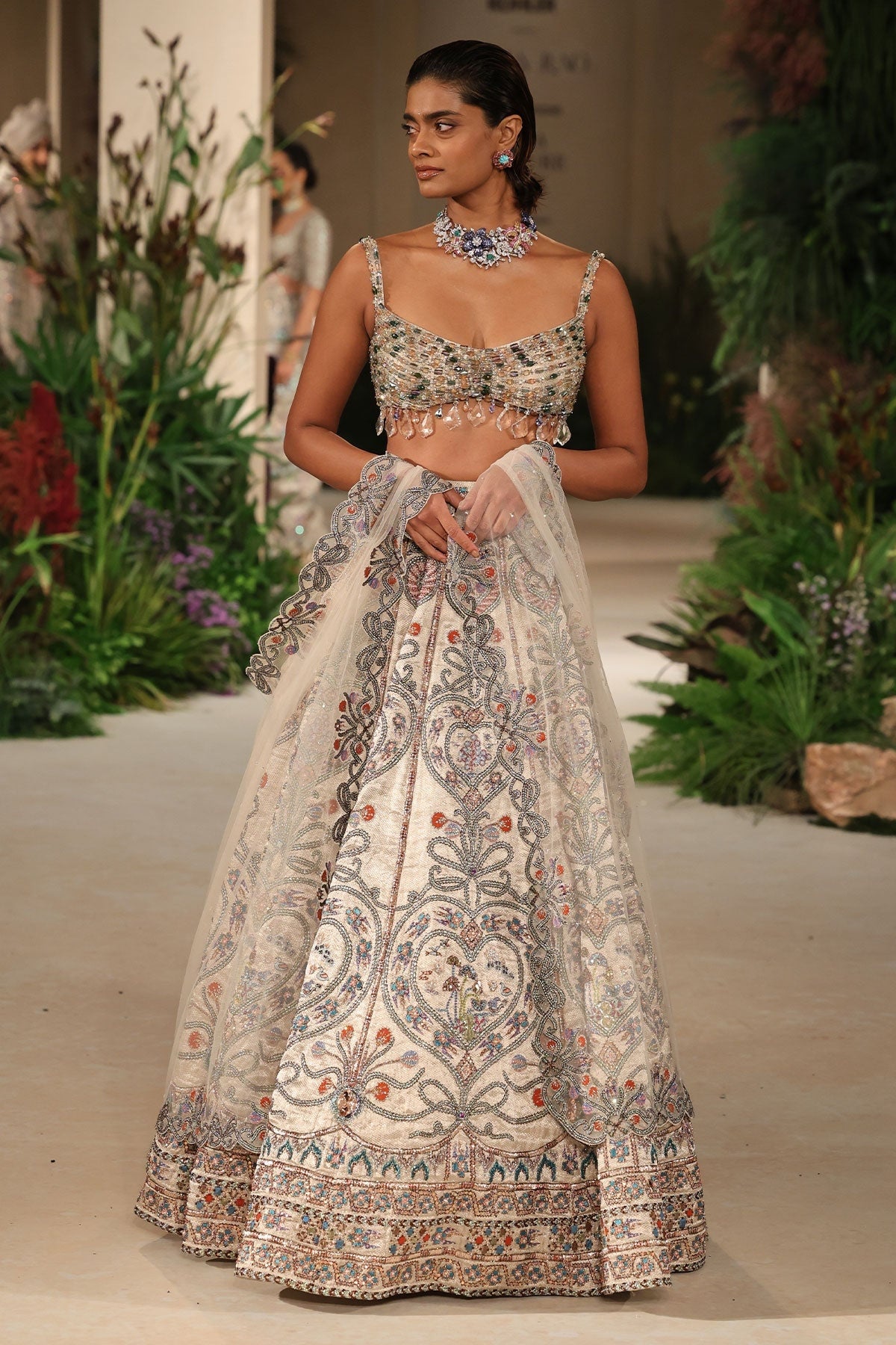 Wildflower - silver Banarasi Tissue Brocade lehenga