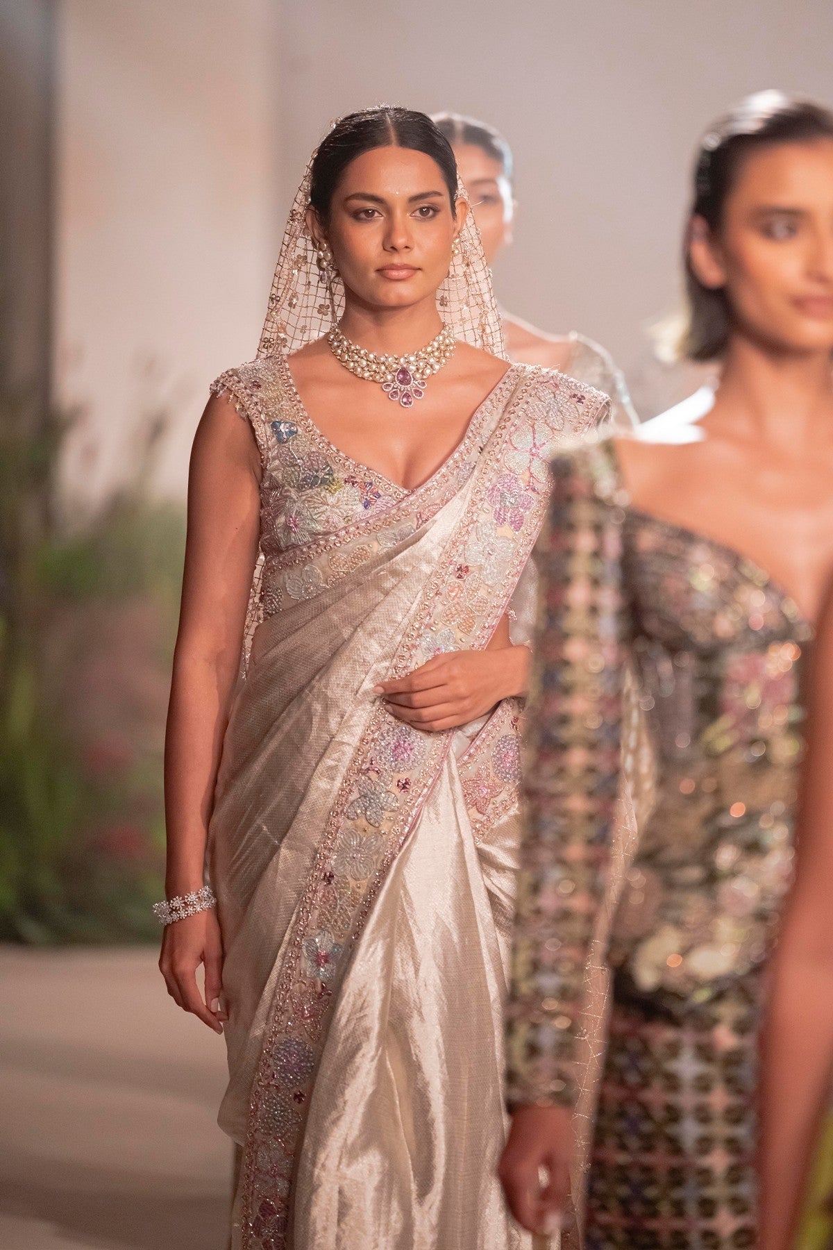 Moondrift - light gold Banarasi tissue brocade saree