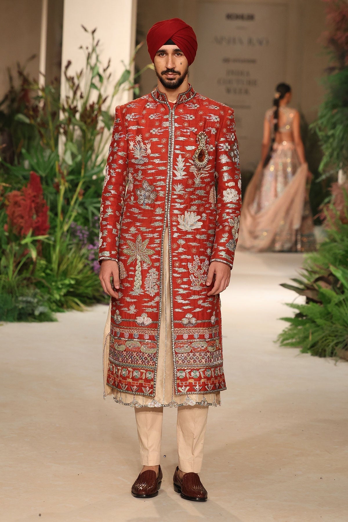 Heartwhirl - rust raw silk sherwani