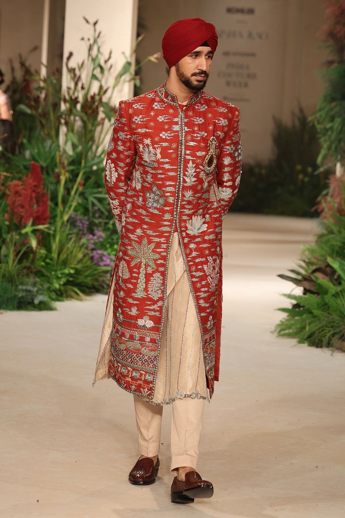 Heartwhirl - rust raw silk sherwani