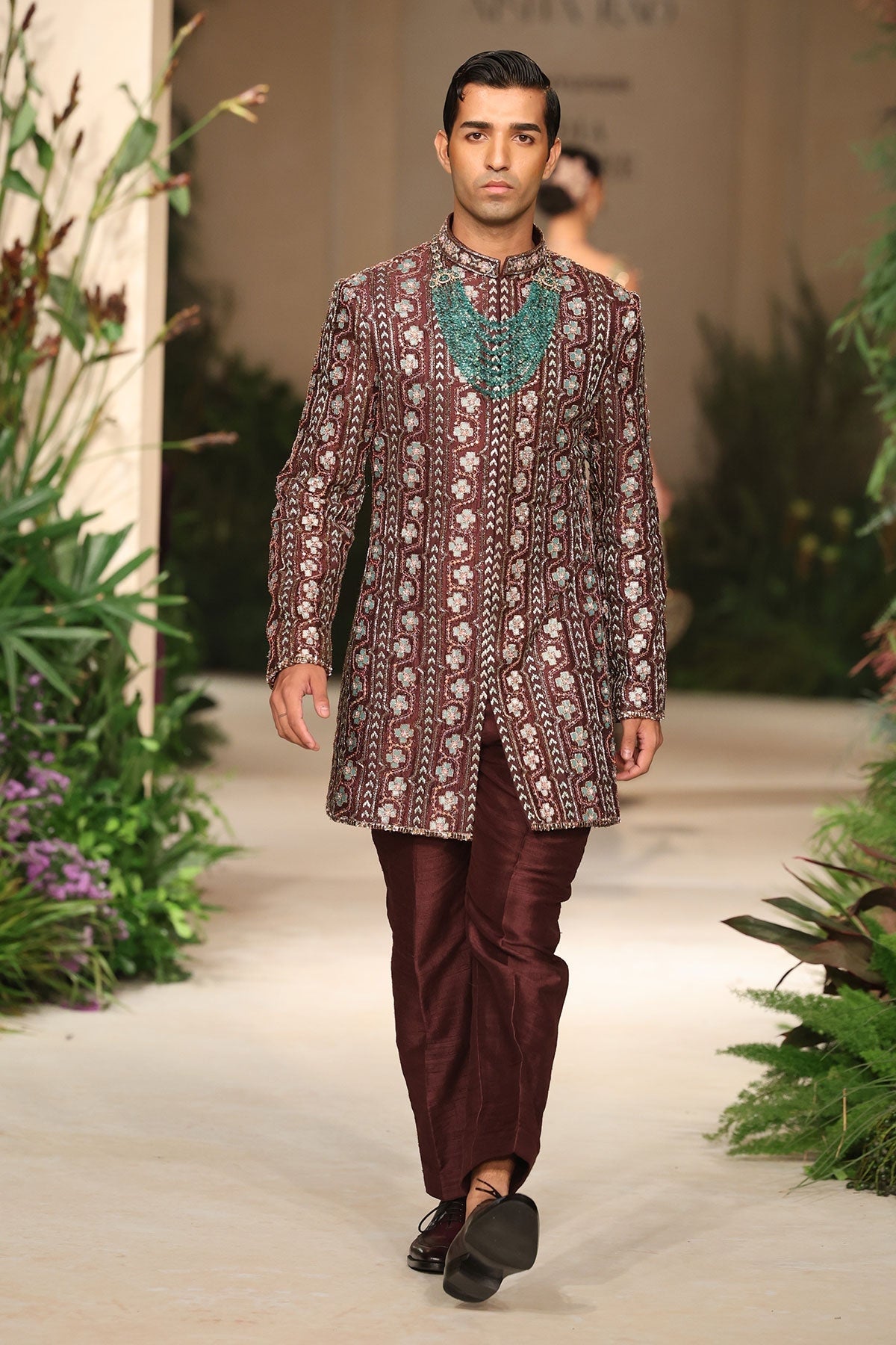 Aurashine - teakberry raw silk sherwani