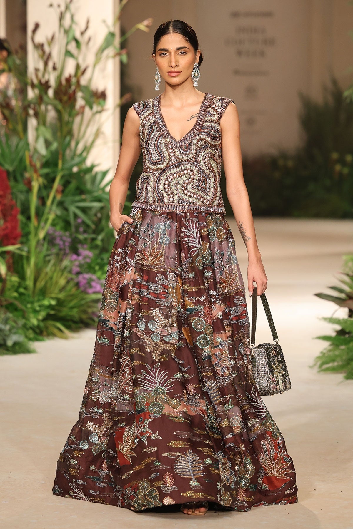 Ardenne - teakberry organza Lehenga