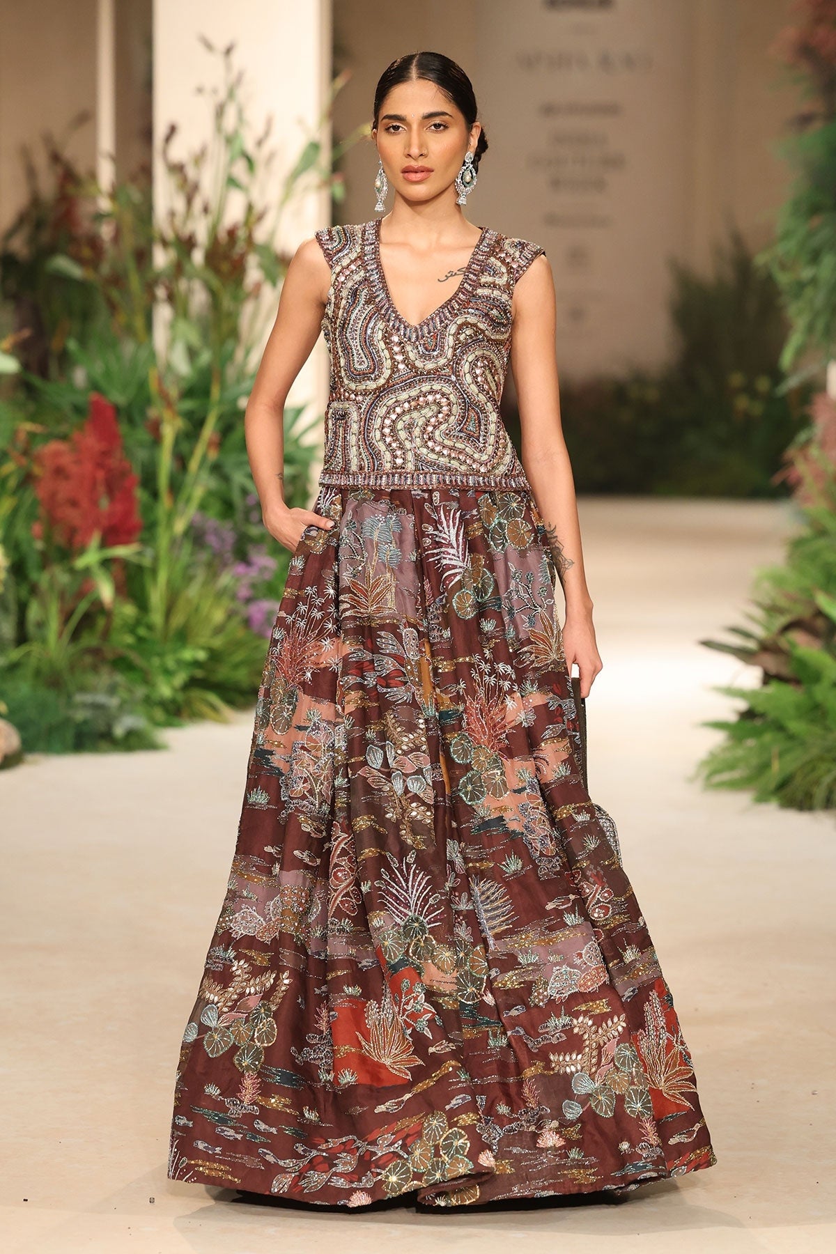 Ardenne - teakberry organza Lehenga