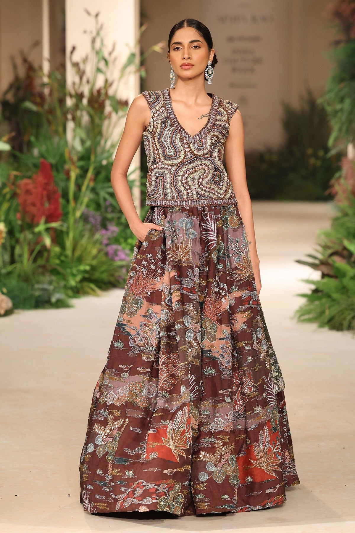 Ardenne - teakberry organza Lehenga