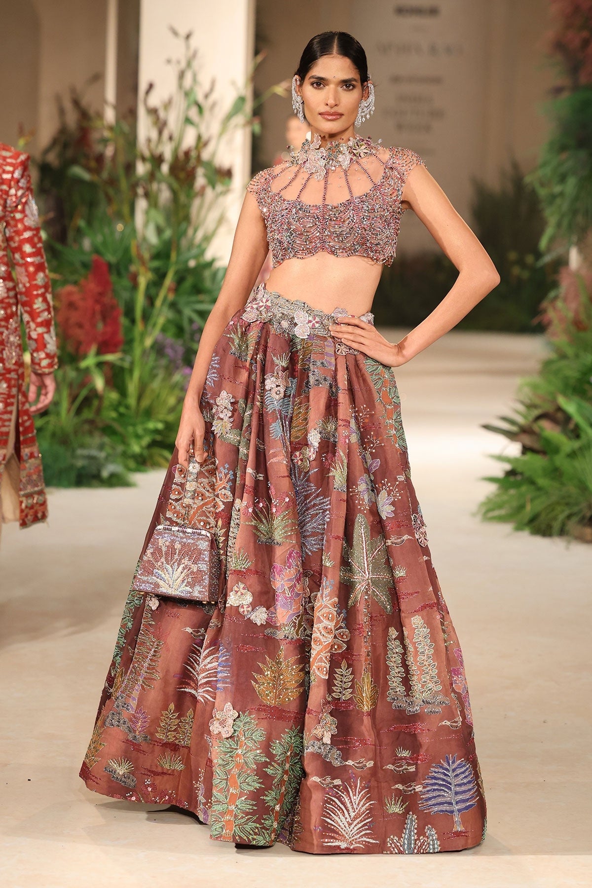 Softflaire - cantaloupe teakberry organza Lehenga