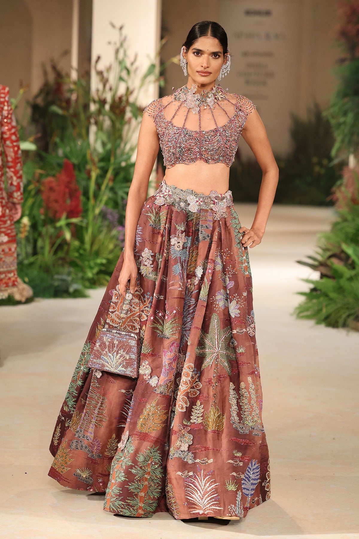 Softflaire - cantaloupe teakberry organza Lehenga