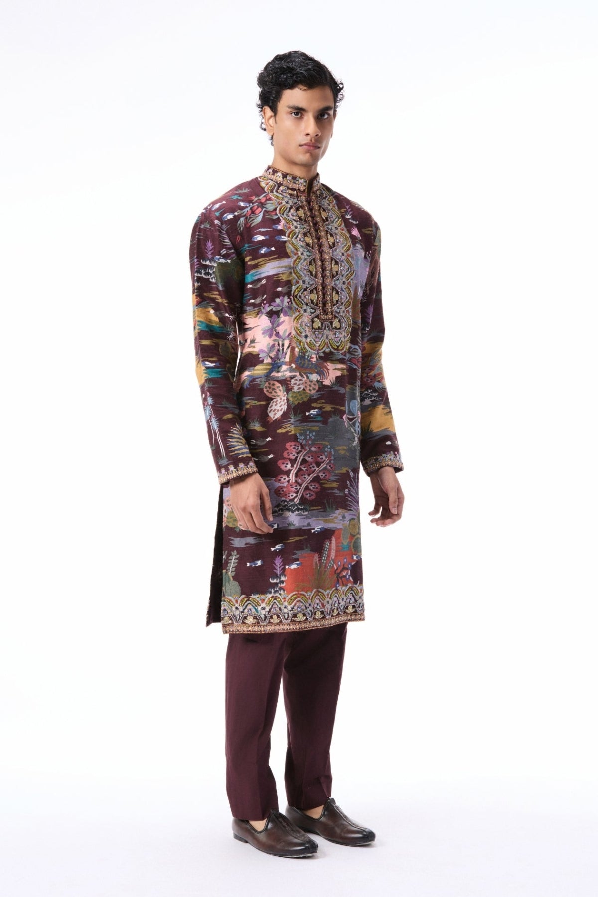 Wildgrove - teakberry printed raw silk kurta