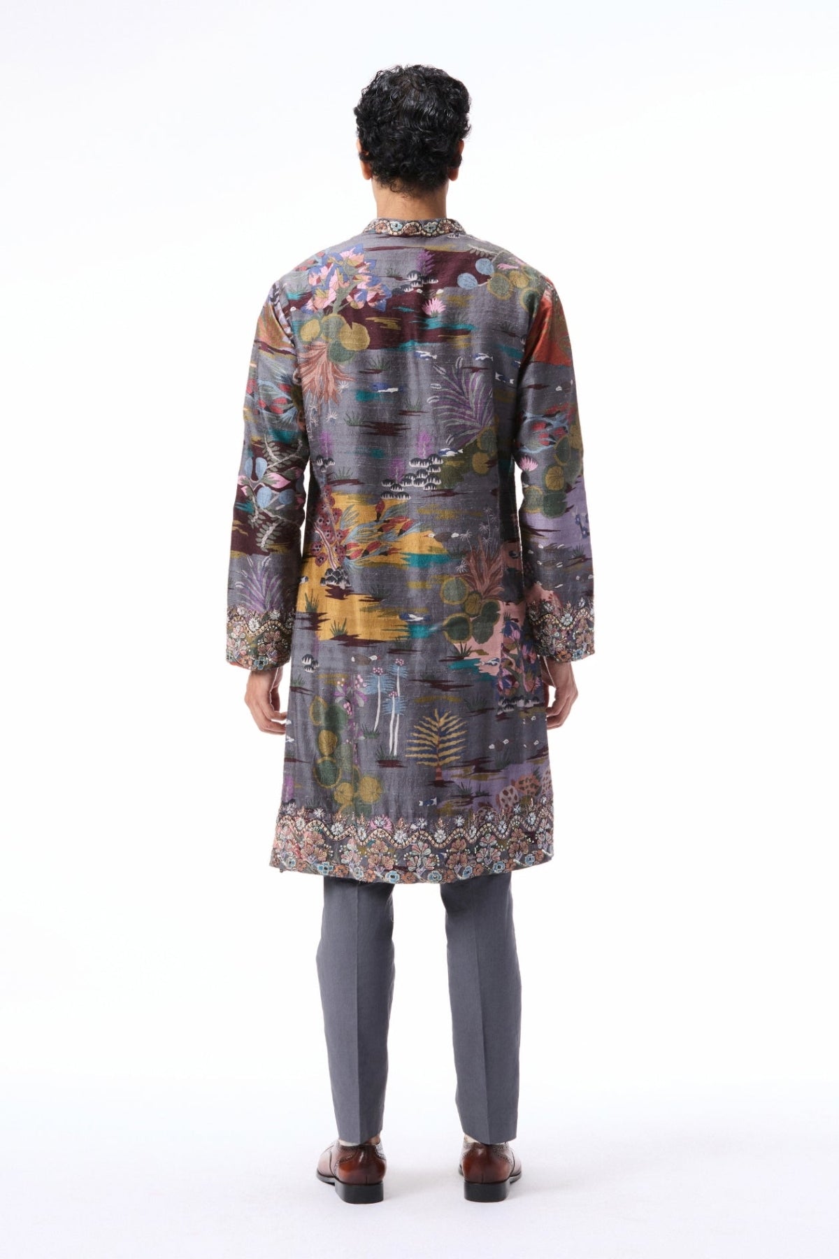 Starlure - gunmetal printed raw silk kurta