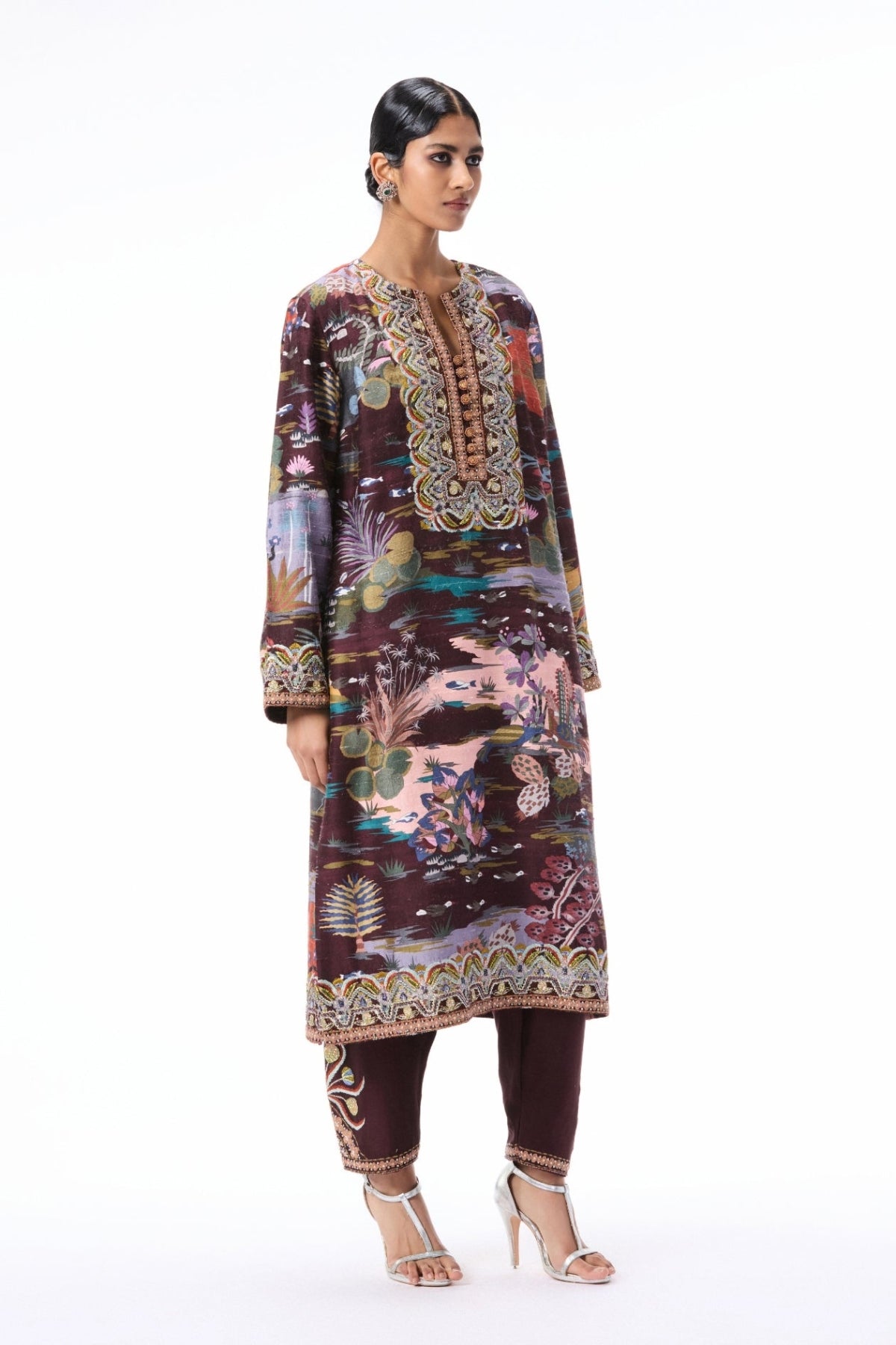 Roselure - teakberry printed raw silk kurta