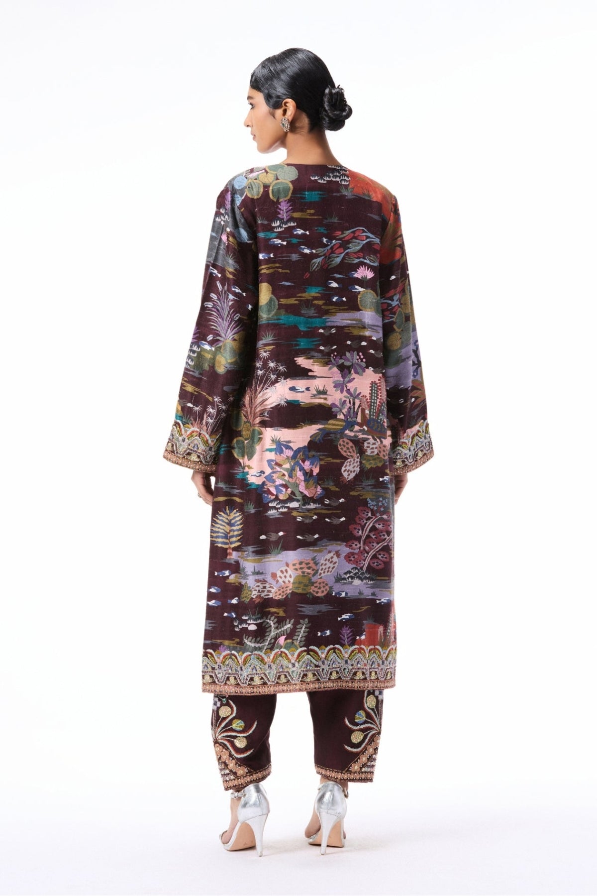 Roselure - teakberry printed raw silk kurta