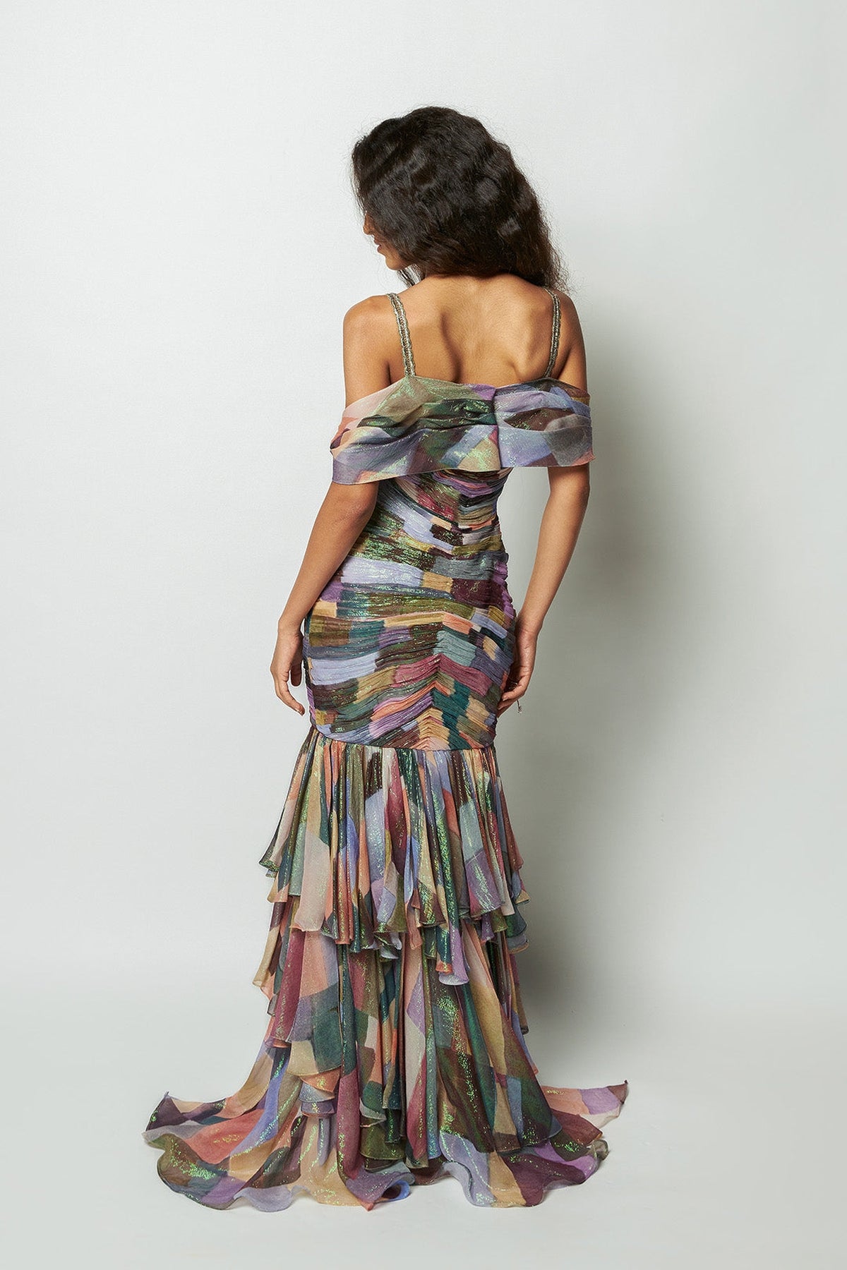 Interverna - Multicolour Printed Glaze lurex Gown