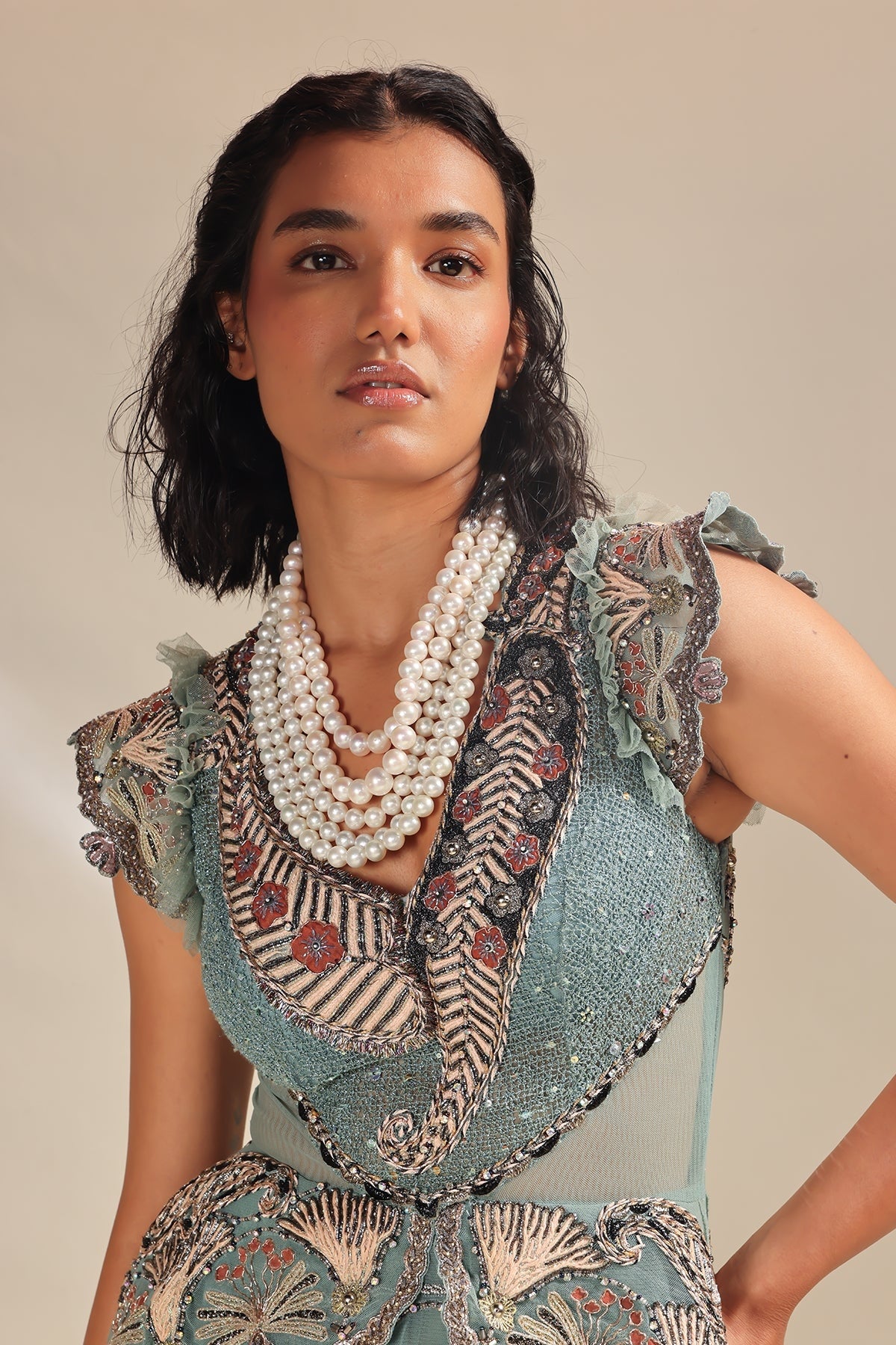 Interaqua - Teal Blue Mesh Gown