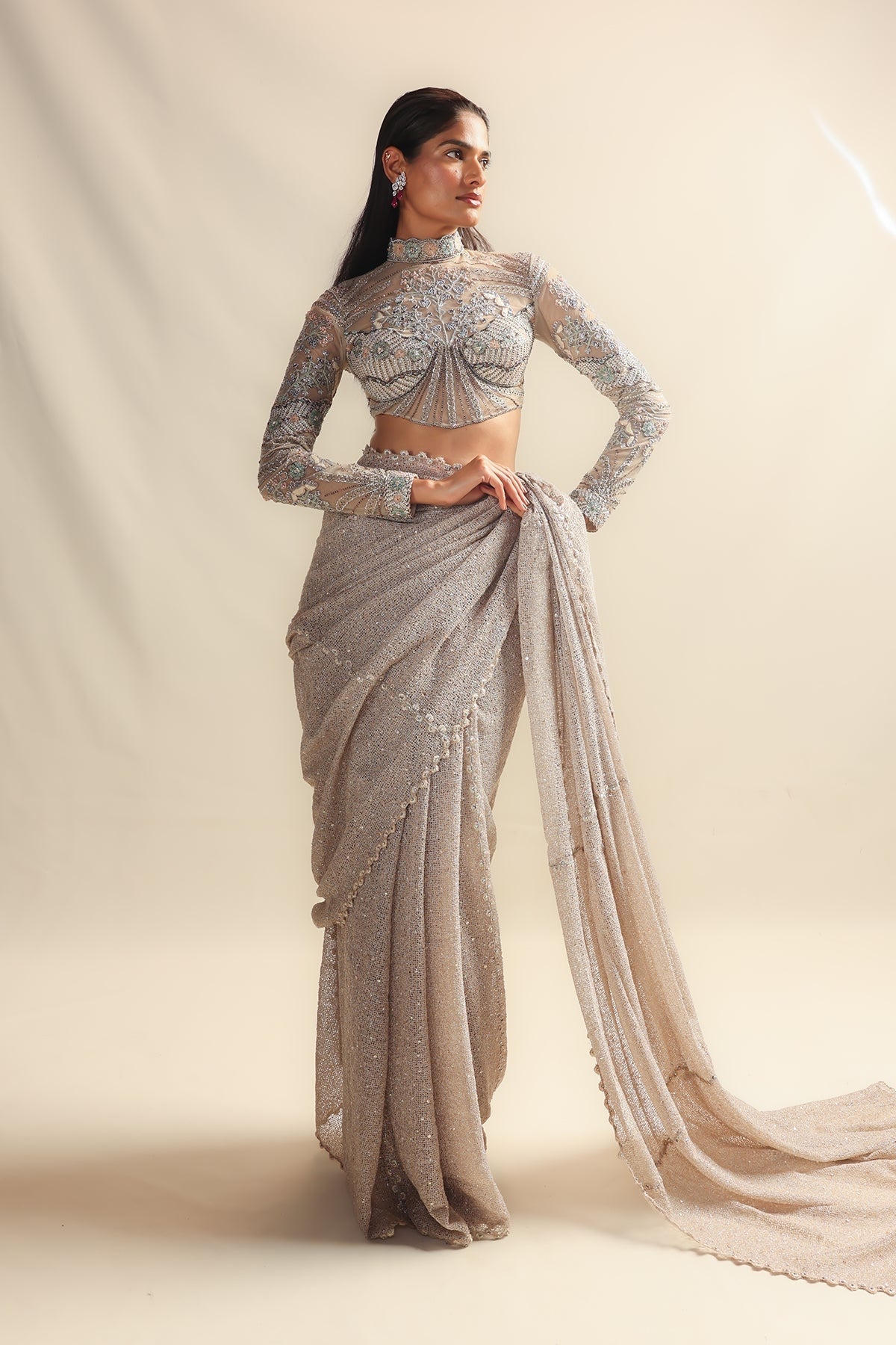 Interfila - Champagne mesh saree