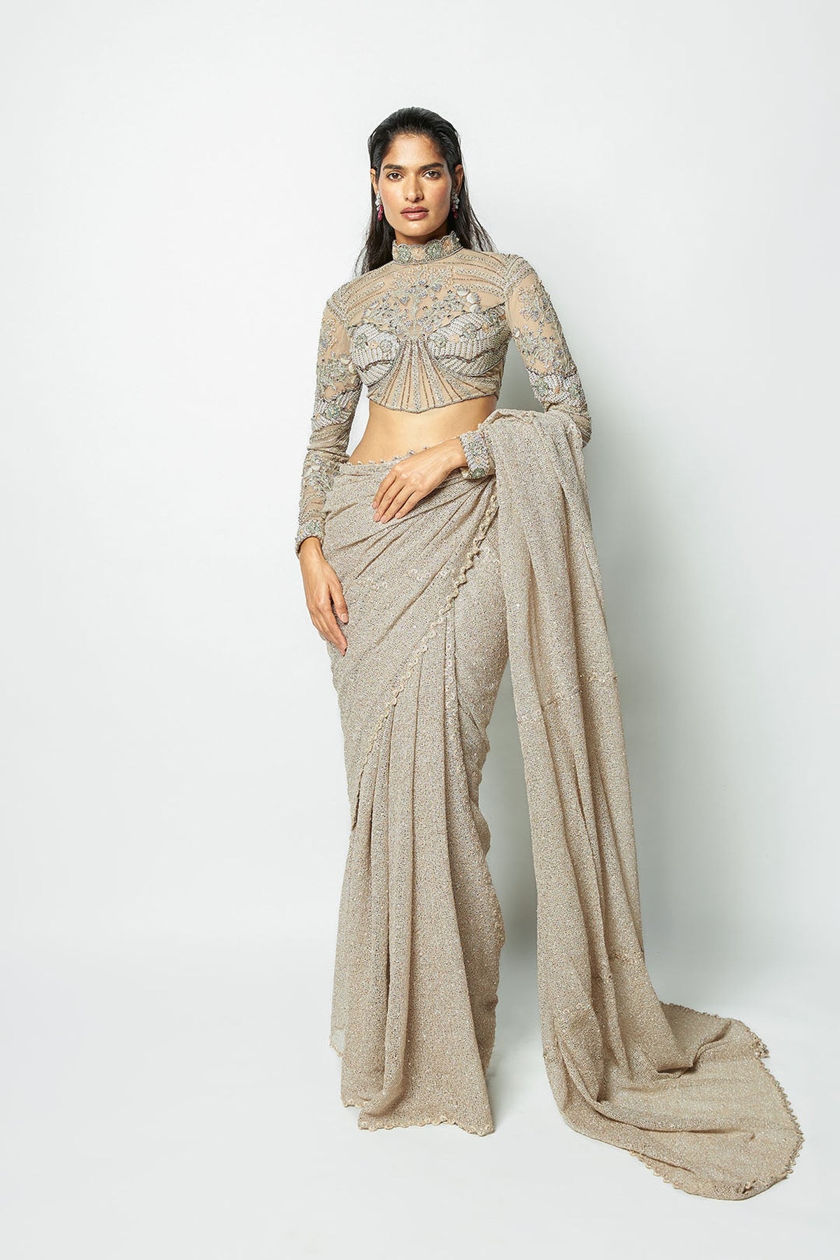 Interfila - Champagne mesh saree