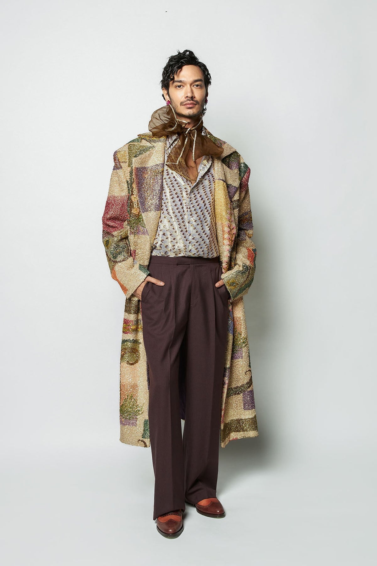 Interluceo - multicolour printed gold lurex overcoat