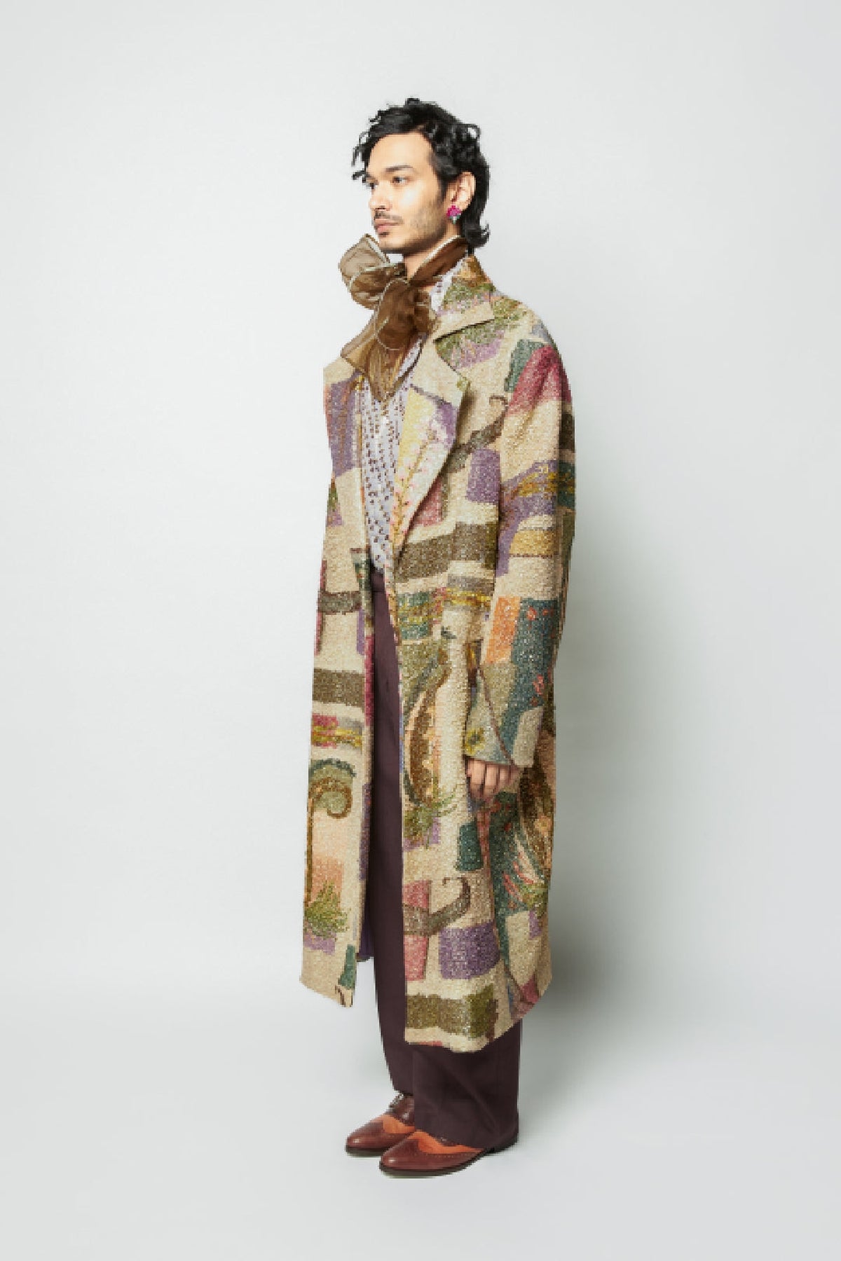 Interluceo - multicolour printed gold lurex overcoat