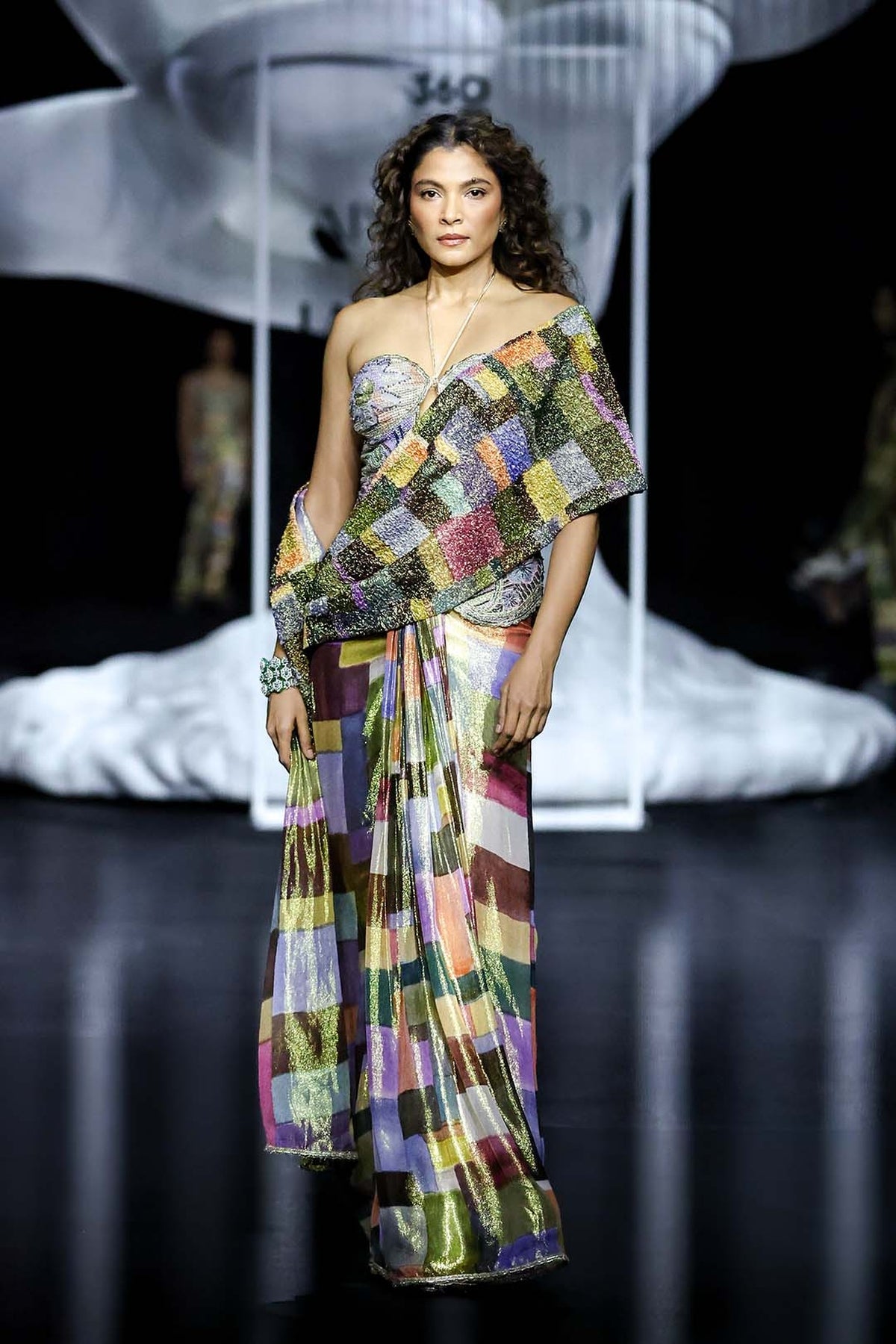 Interspectrum - multicolour printed lurex saree