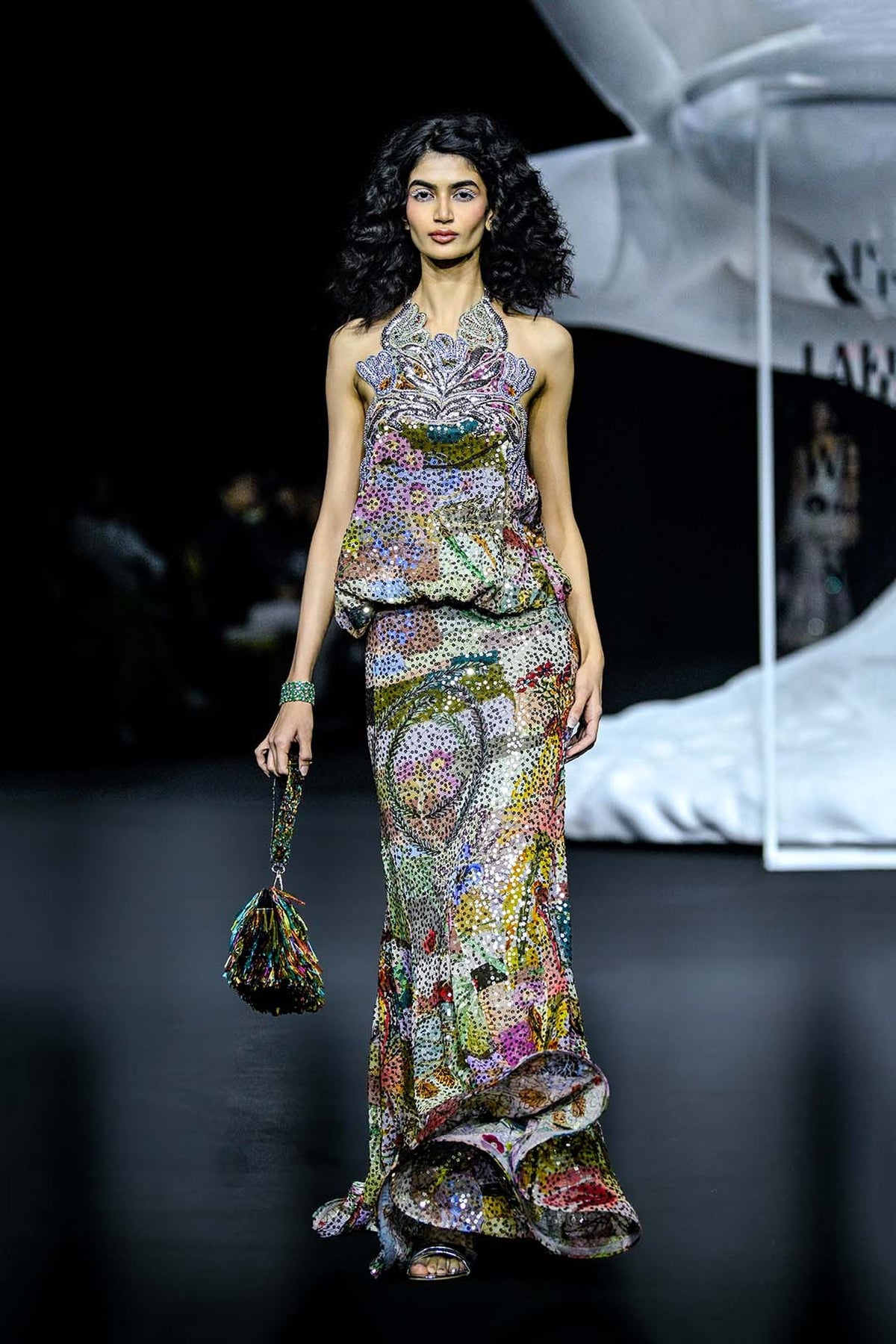 Interfloris - Multicolour printed sequin georgette gown