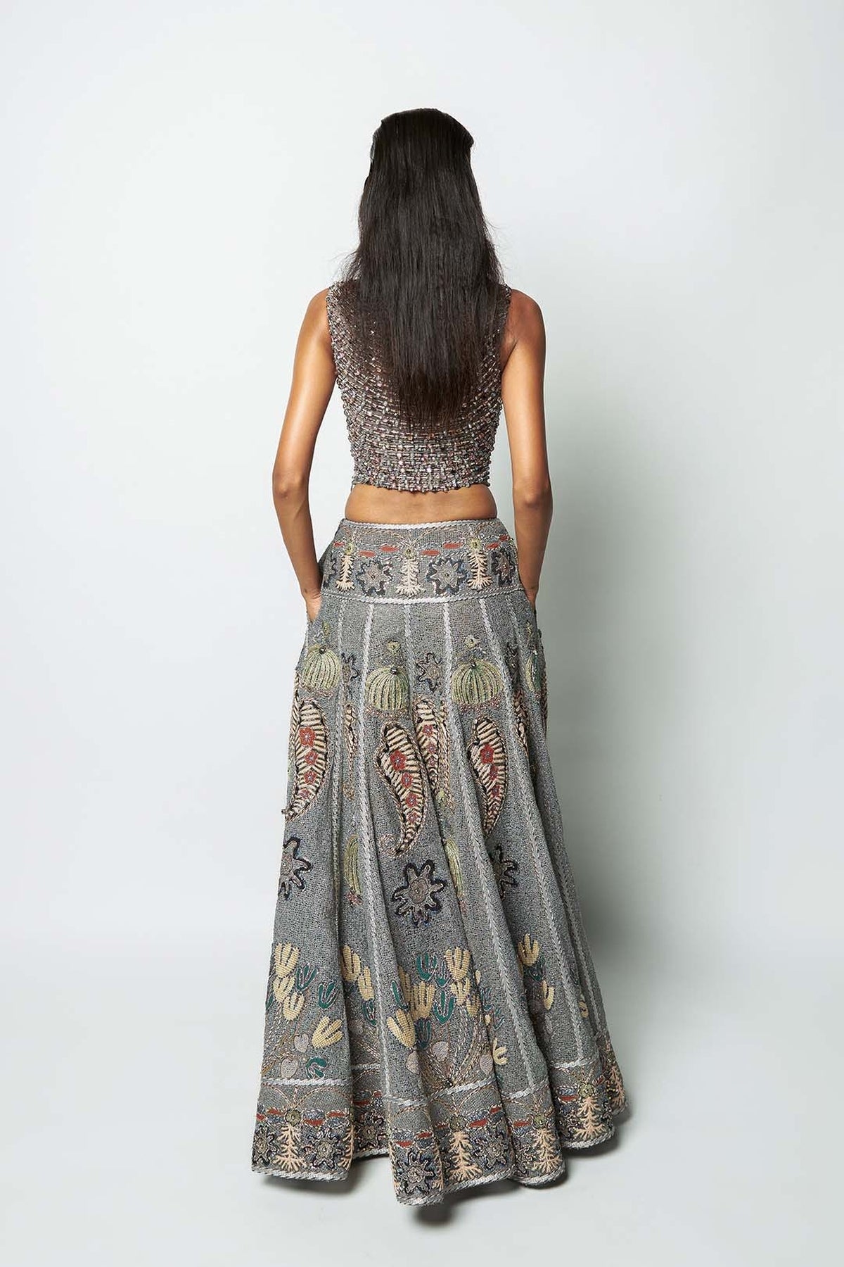 Interstilla - Grey Mesh lehenga