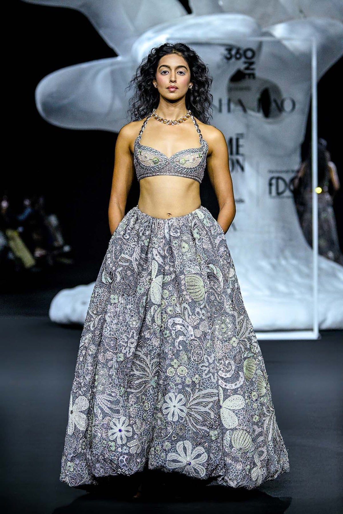 Interelis - grey mesh lehenga