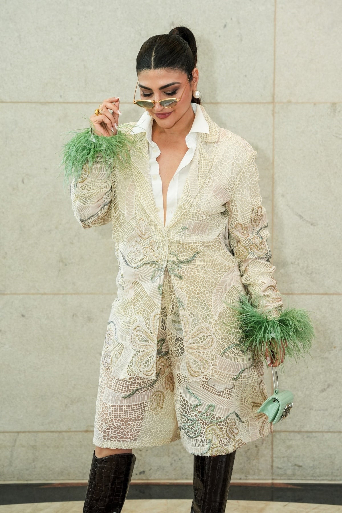 INTERSILT - Ivory pebble mesh jacket Set