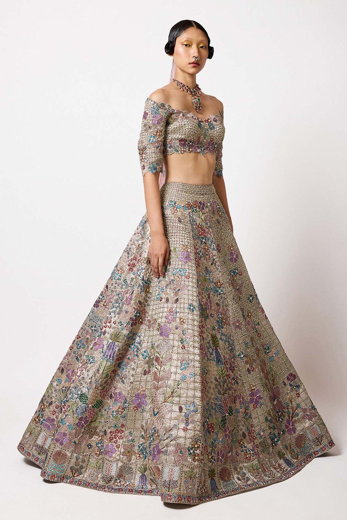 Wistoria - Silver-Gold Banarasi Tissue Brocade Lehenga