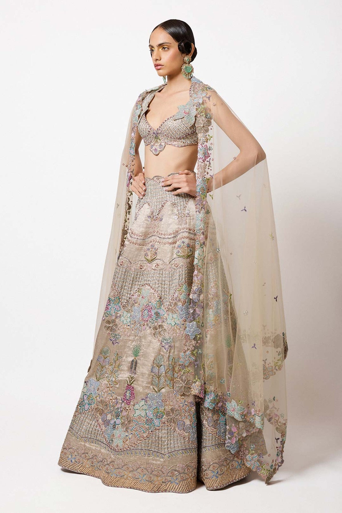 Nacrelle - Silver - Grey Banarasi Tissue Brocade Lehenga