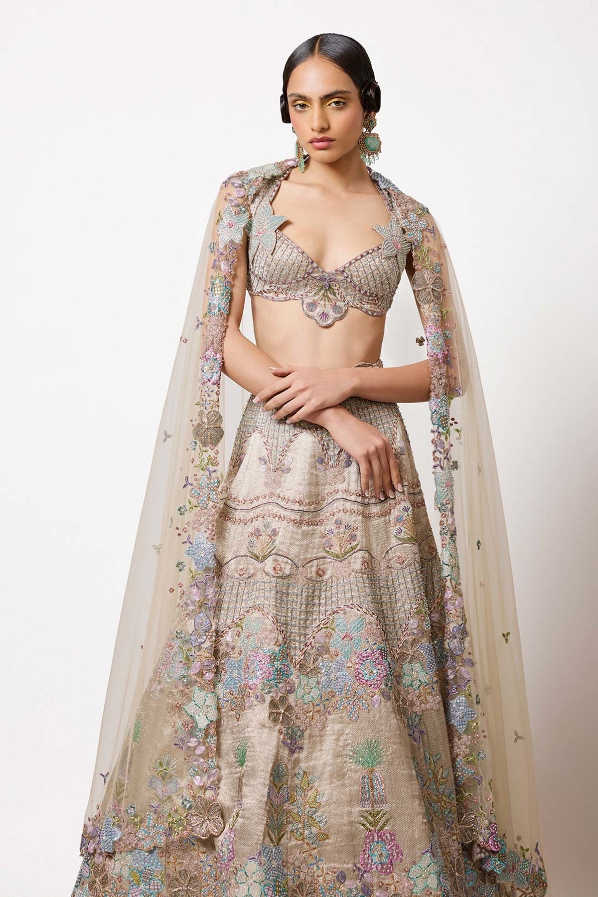 Nacrelle - Silver - Grey Banarasi Tissue Brocade Lehenga