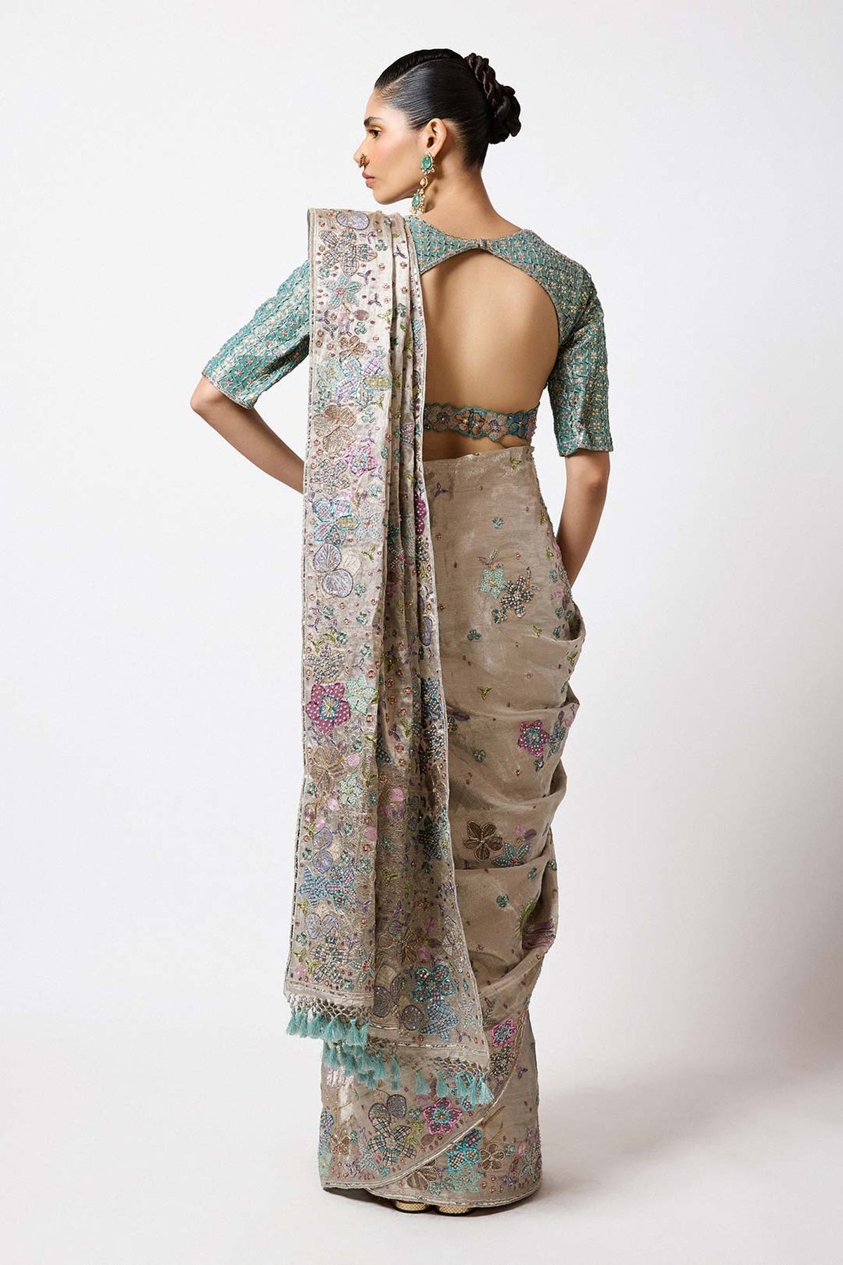 Amephine - Silver Banarasi Tissue Brocade Saree