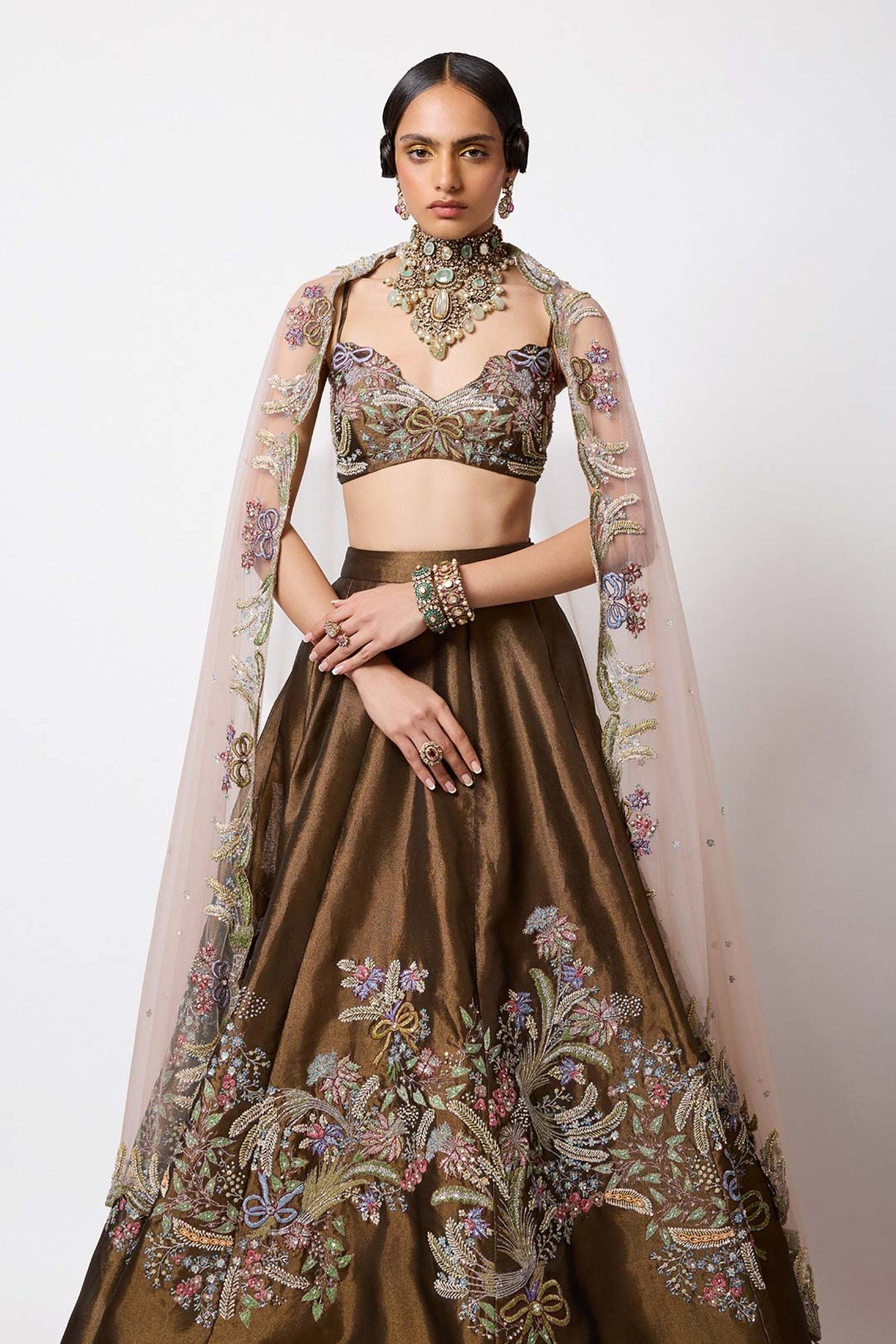 Bruné - Metallic Tissue Lehenga