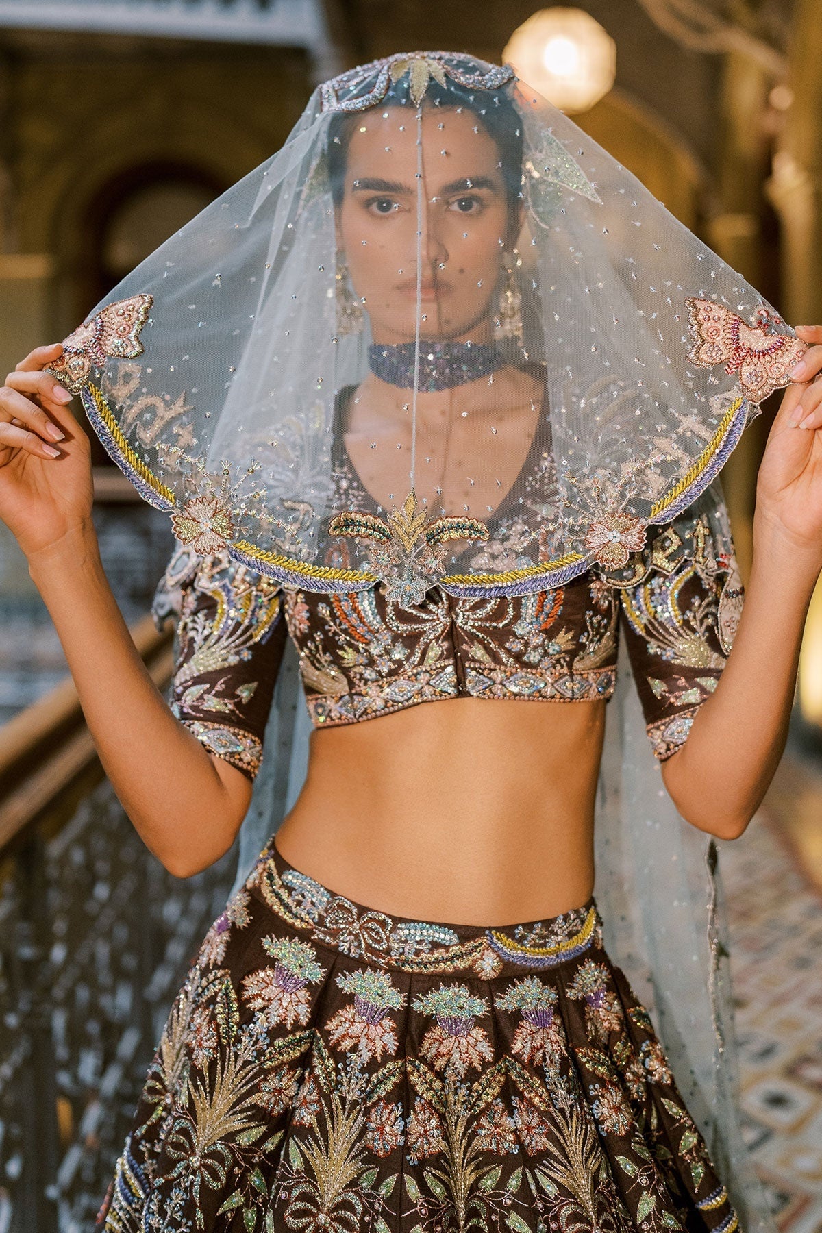 Crimelle - Brown Raw silk Lehenga