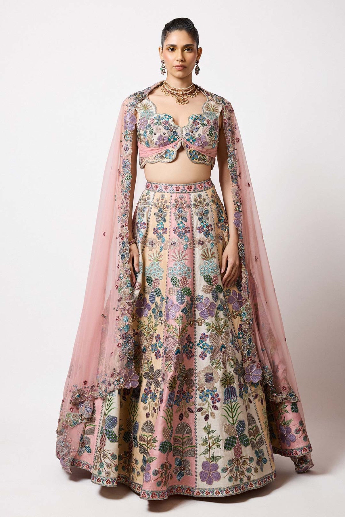 Tuilora - Tricolour Raw Silk Lehenga