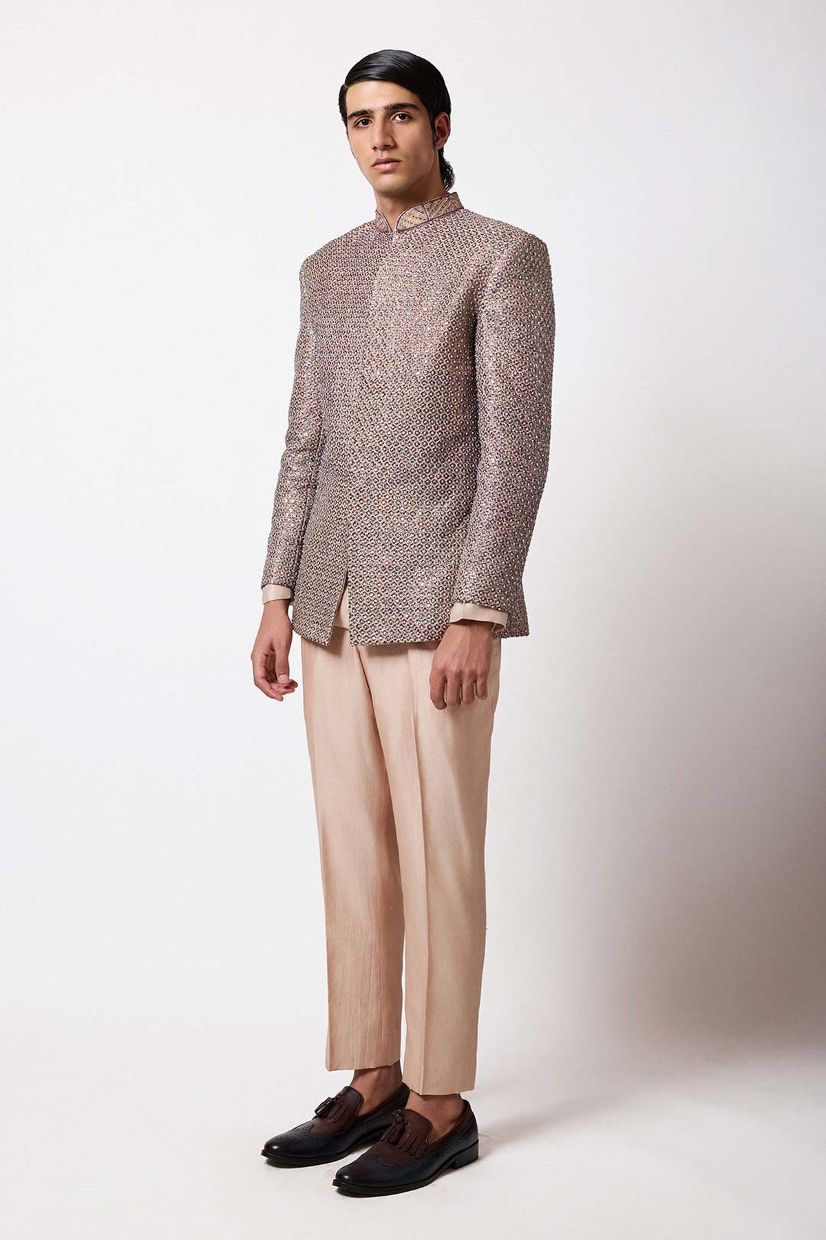 Edran - Gold Jaal Raw Silk Bandhgala
