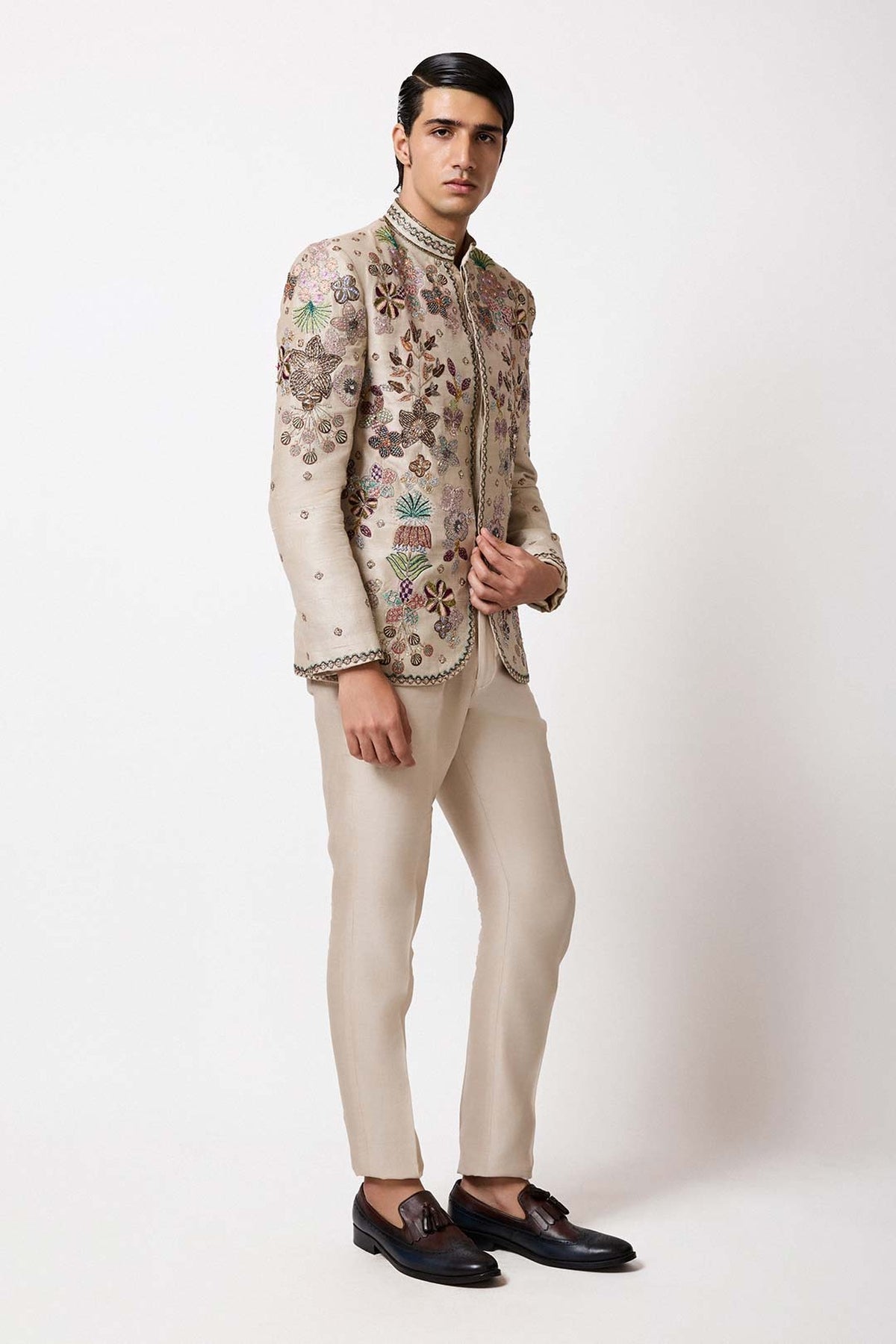 Orion - Pastel Ivory Raw Silk Bandhgala