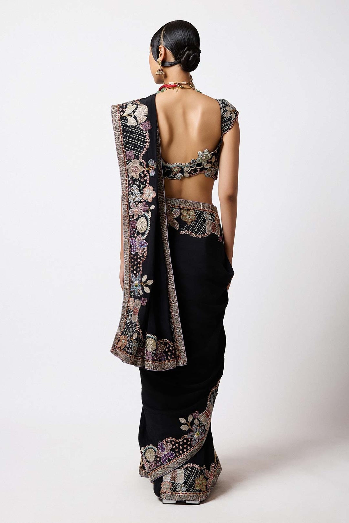 Shinora - Black Mulberry Crepe Saree