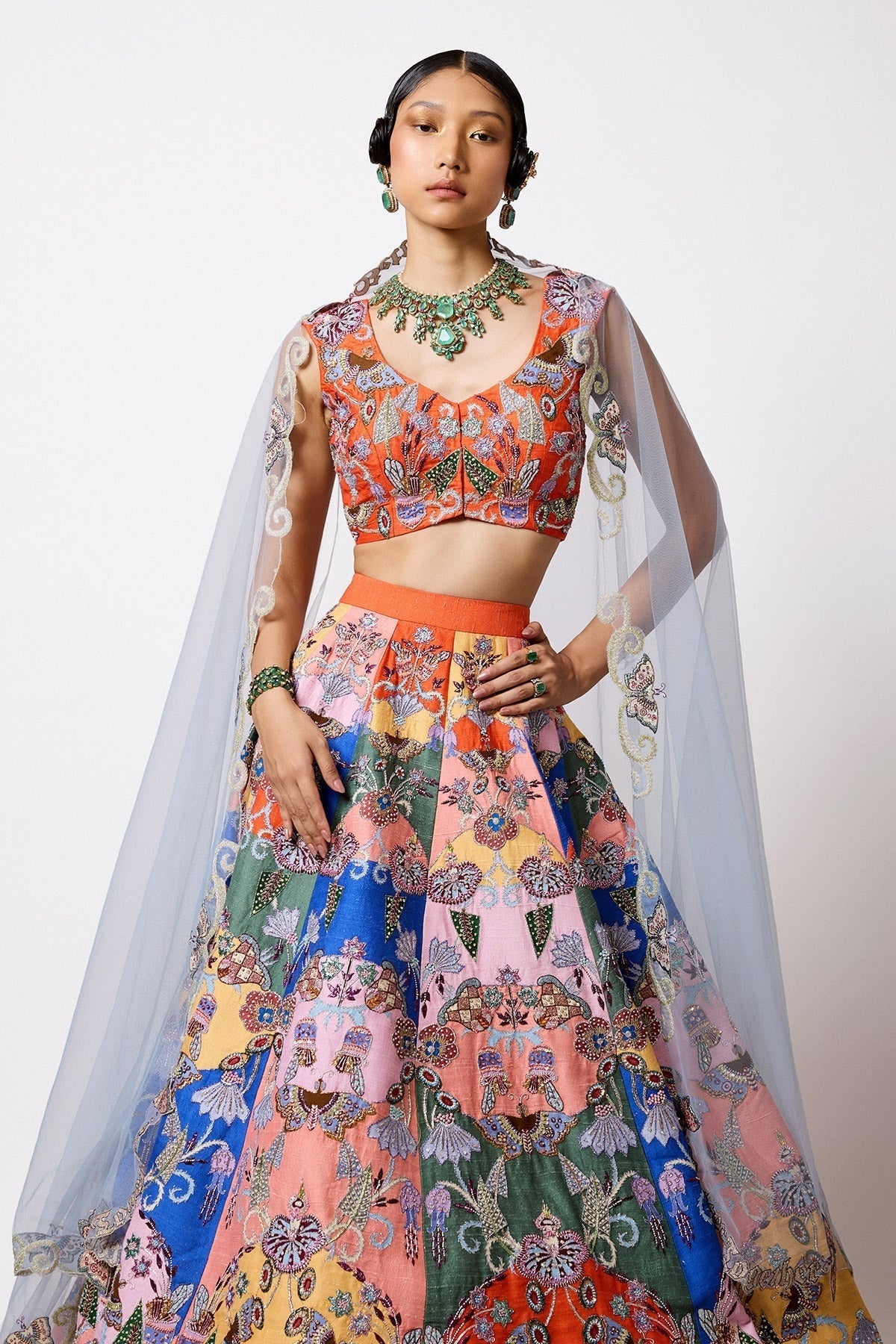 Prismara -  Multicolour Kasab Satin Lehenga