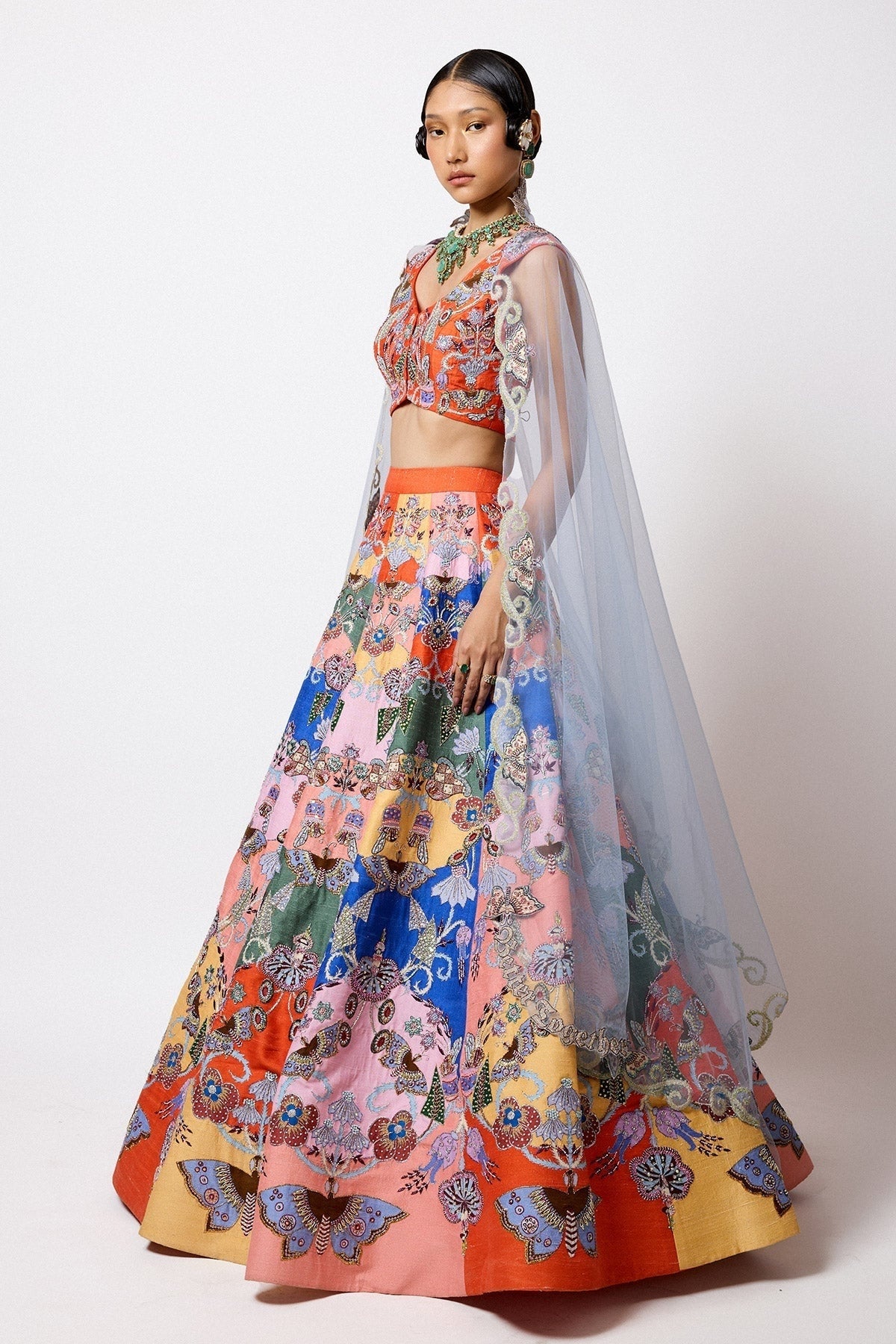Prismara -  Multicolour Kasab Satin Lehenga