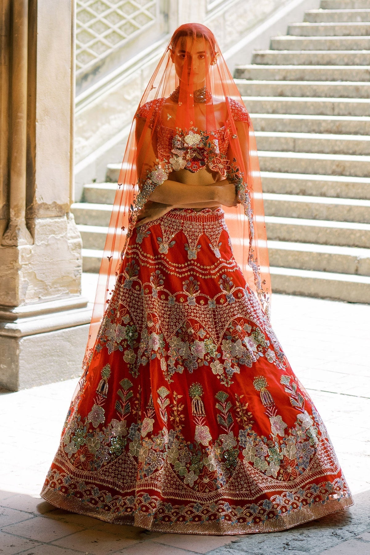 Bryelle - Rosso corsa red Tulle Lehenga