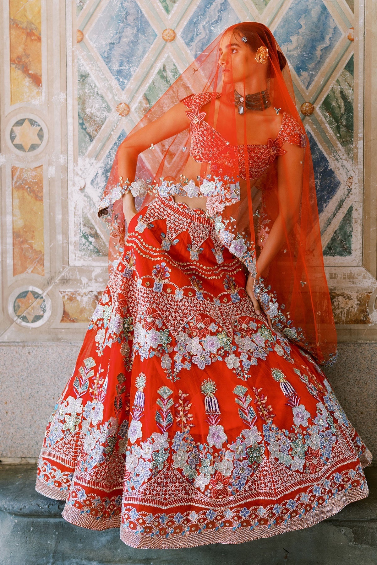 Bryelle - Rosso corsa red Tulle Lehenga