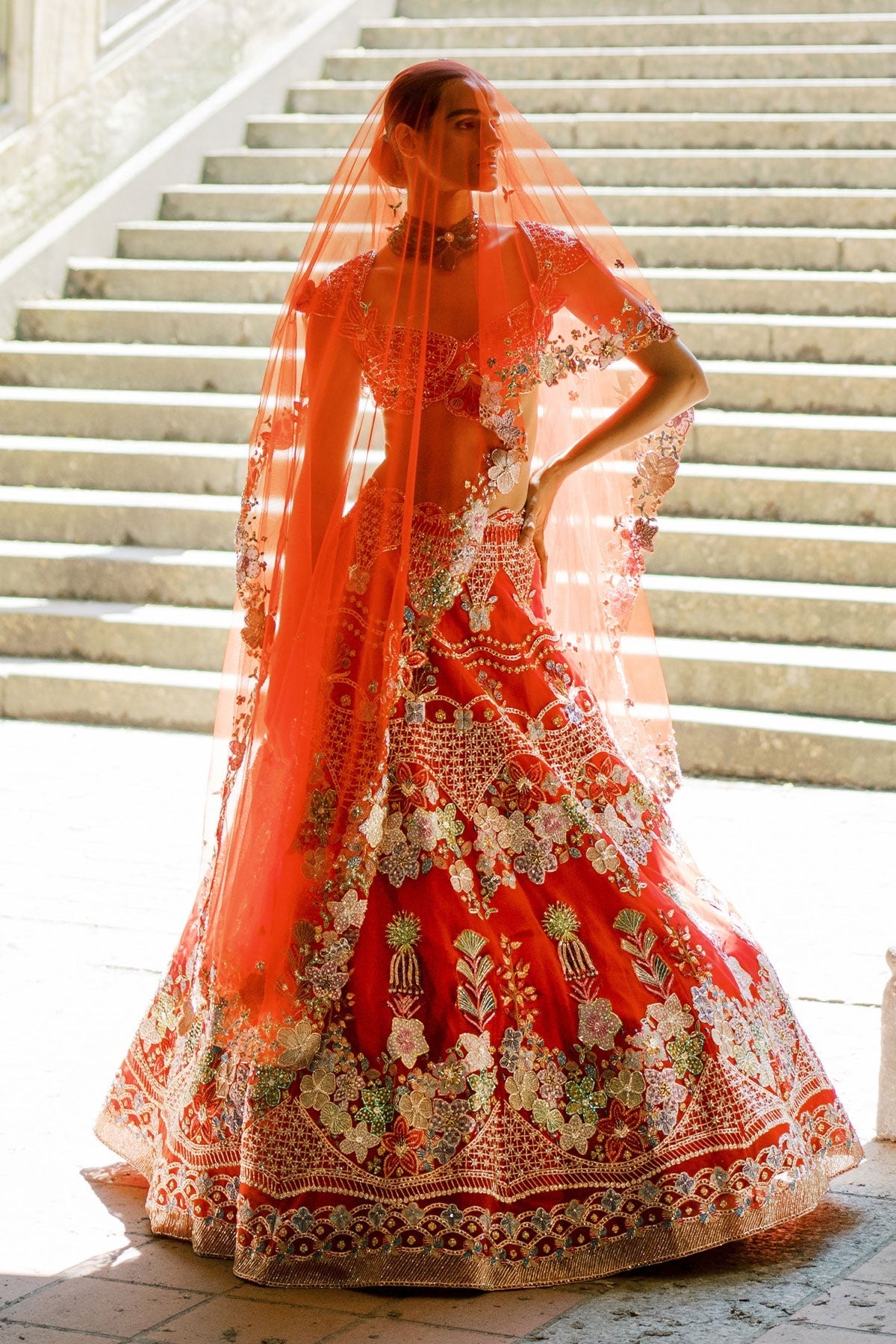 Bryelle - Rosso corsa red Tulle Lehenga