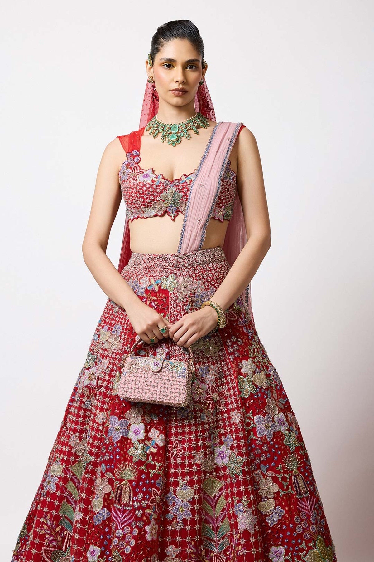 Lilivane - Red Tulle Lehenga