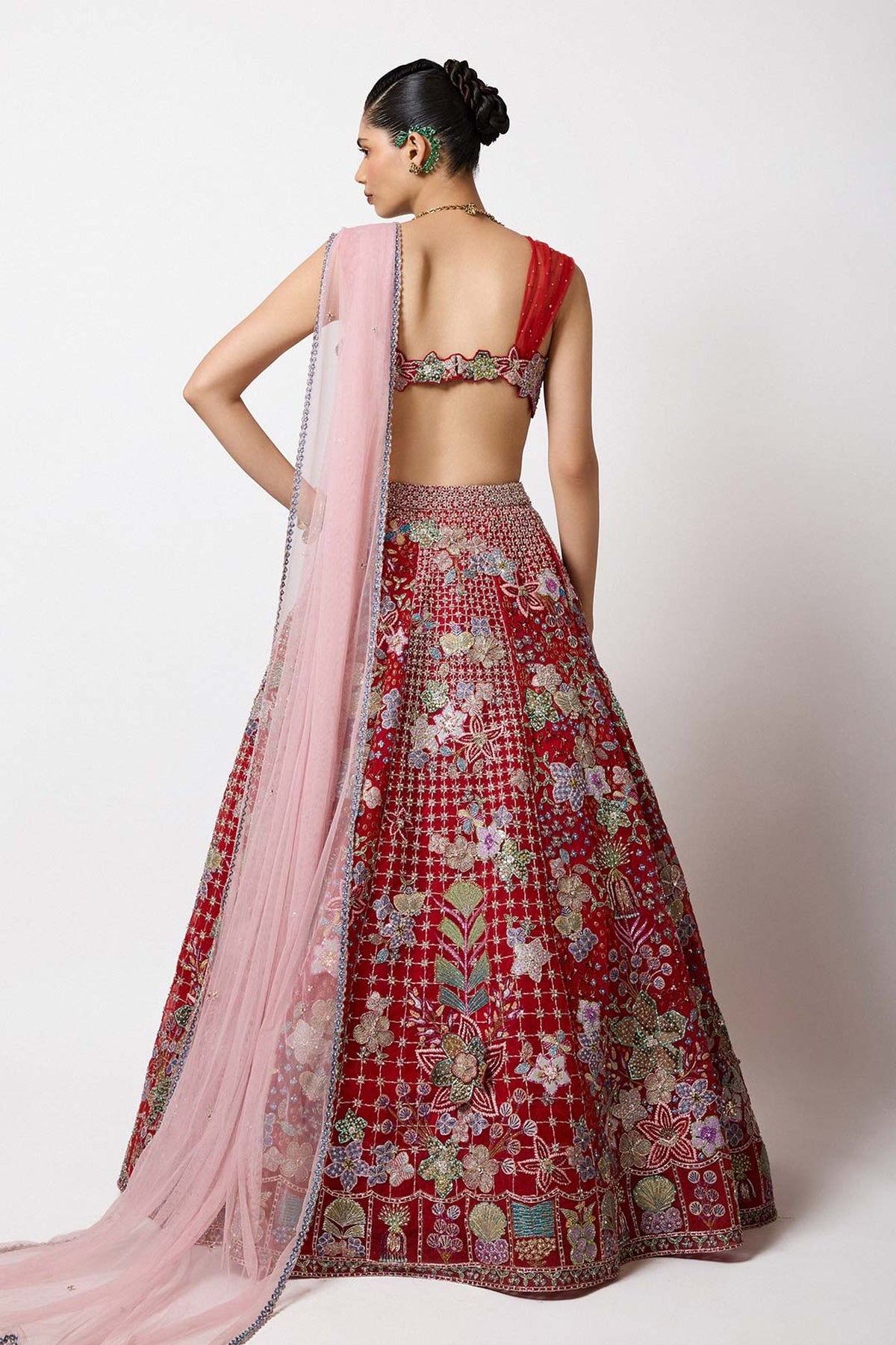 Lilivane - Red Tulle Lehenga