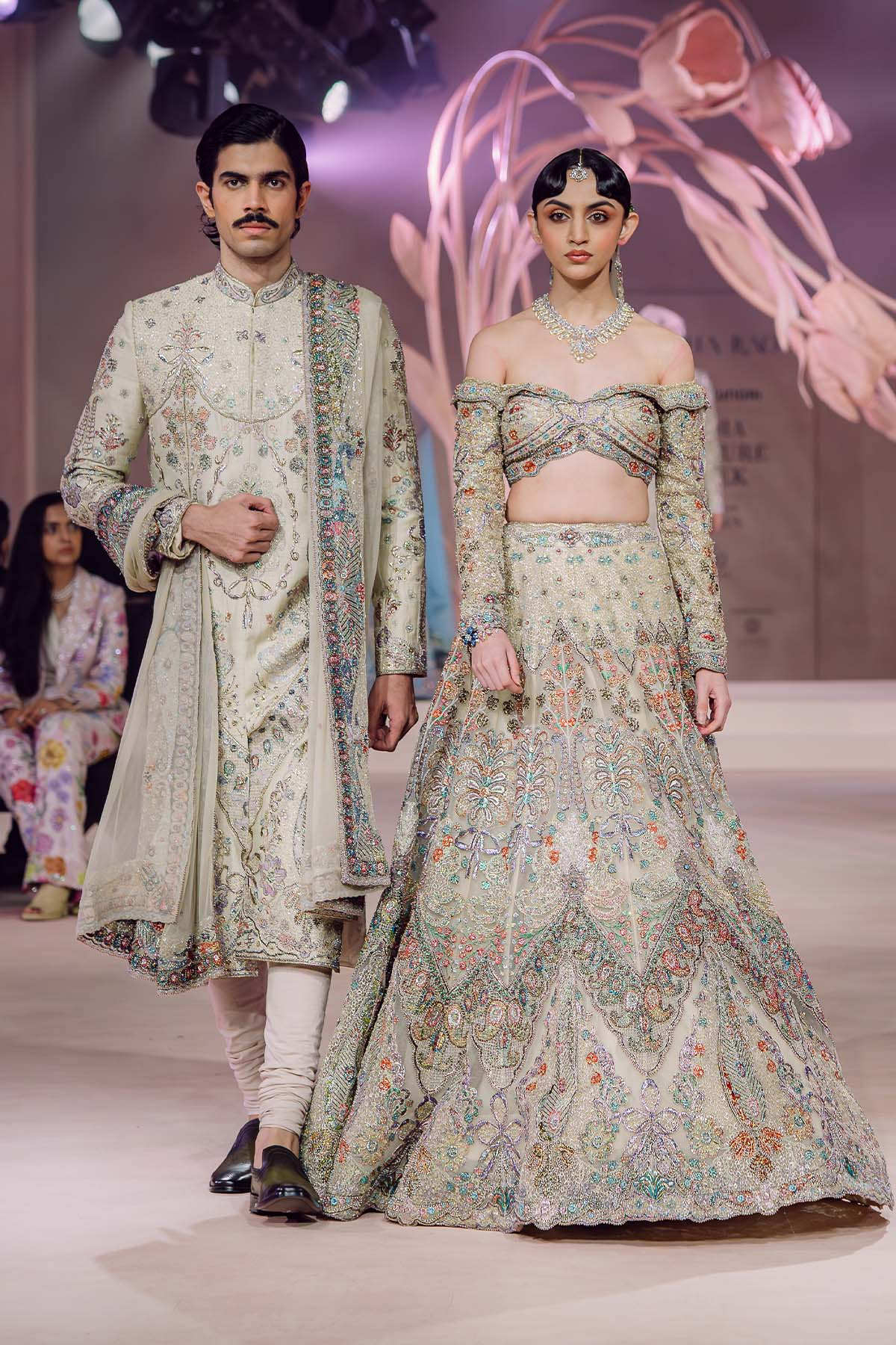 Sahiba - champagne tulle lehenga