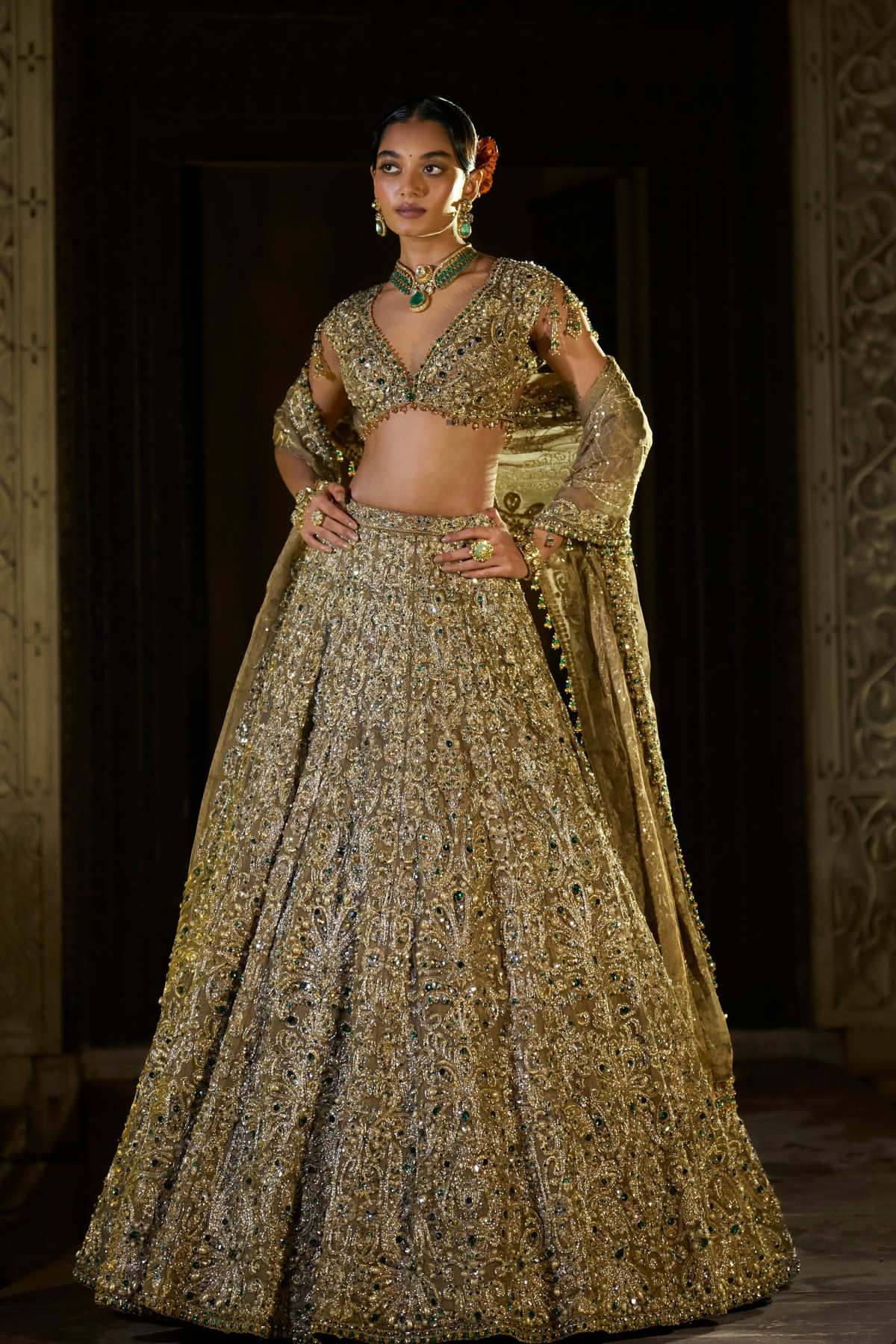Antique Emerald Lehenga Set